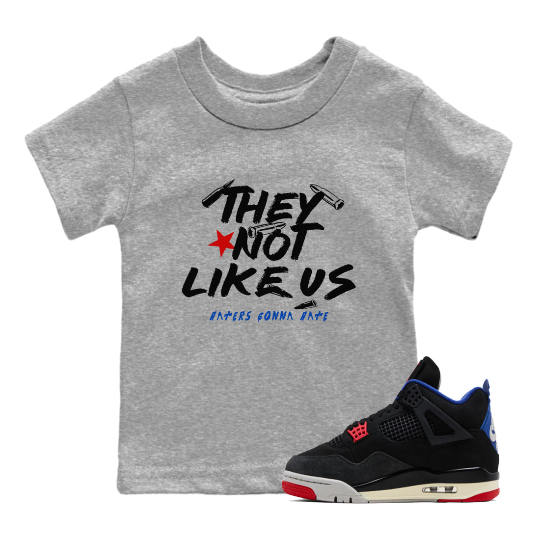 Sneaker match tees – Sneaker Tees To Match Air Jordan 4 Rare Air Shoes – They Not Like Us Kids T-Shirt Heather Grey 1