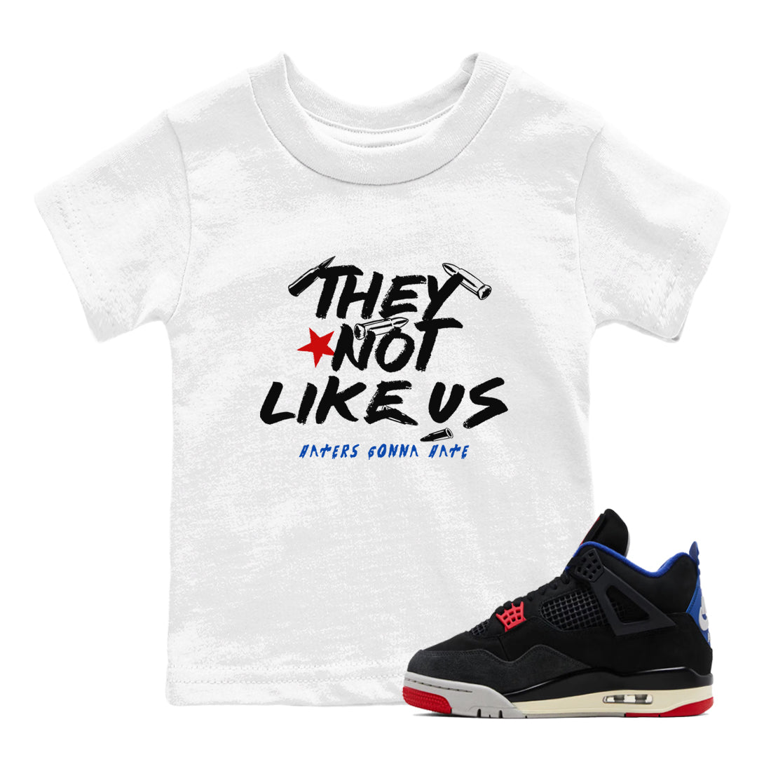 Sneaker match tees – Sneaker Tees To Match Air Jordan 4 Rare Air Shoes – They Not Like Us Kids T-Shirt White 1