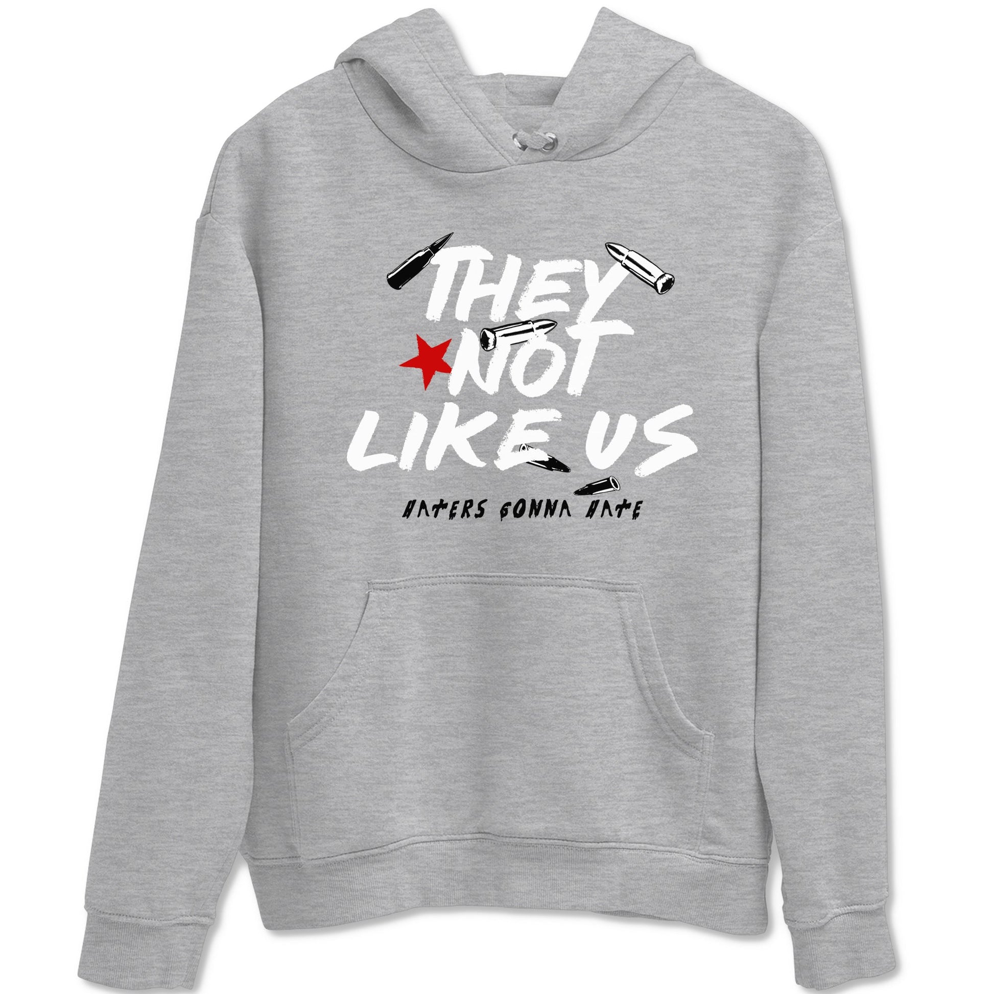They Not Like Us sneaker match t-shirt styled to complete your fit with the Air Jordan 4 White Cement sneakers, shown in Heather Grey 2.