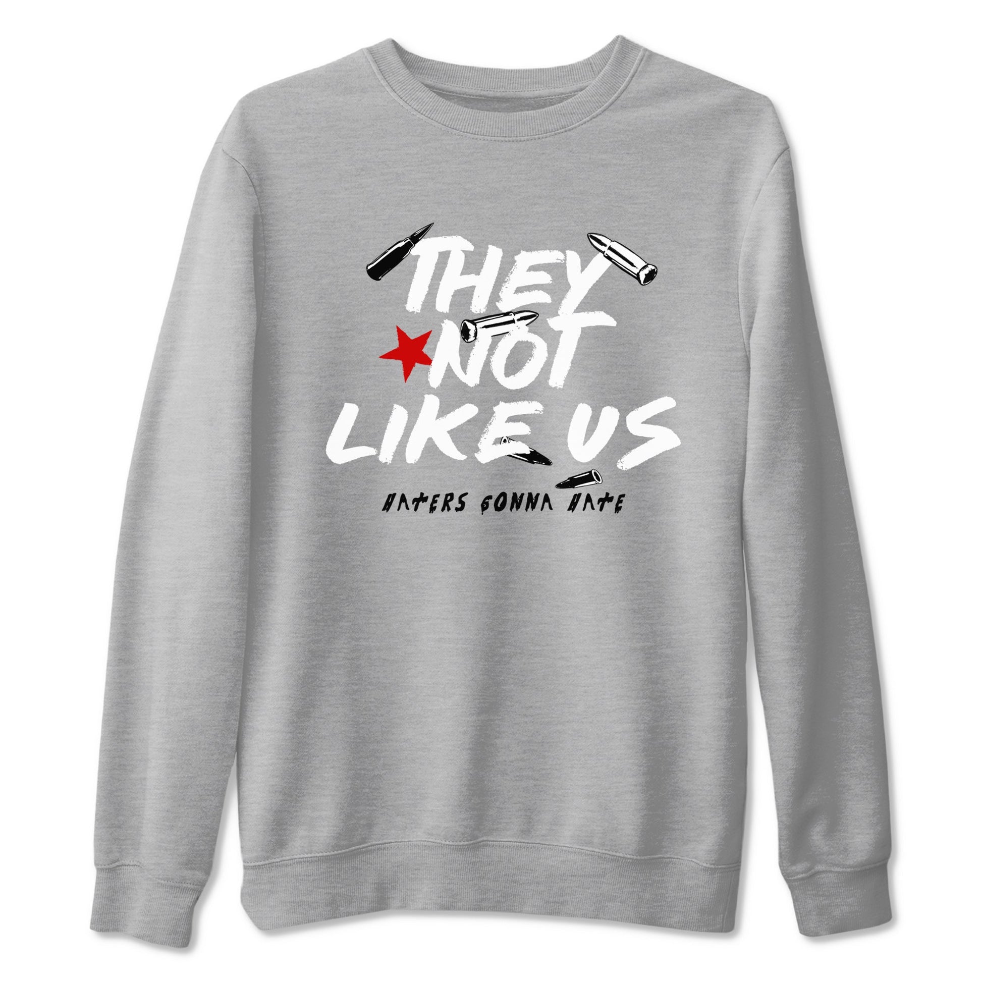 They Not Like Us sneaker match t-shirt styled to complete your fit with the Air Jordan 4 White Cement sneakers, shown in Heather Grey 2.