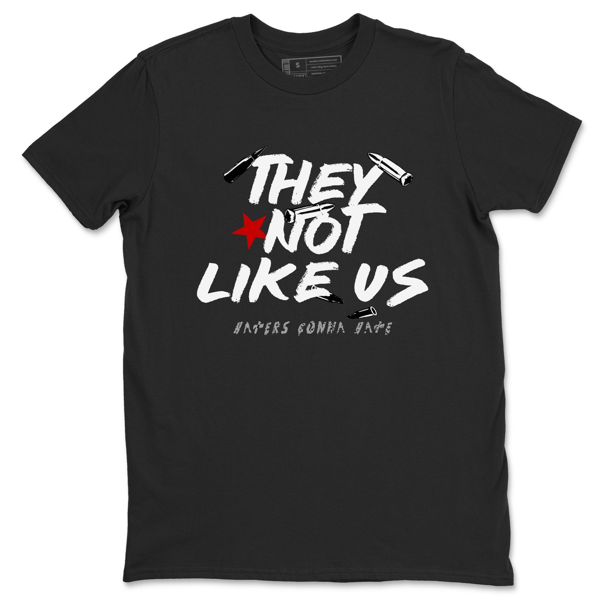 They Not Like Us sneaker match t-shirt styled to complete your fit with the Air Jordan 4 White Cement sneakers, shown in Black 2.