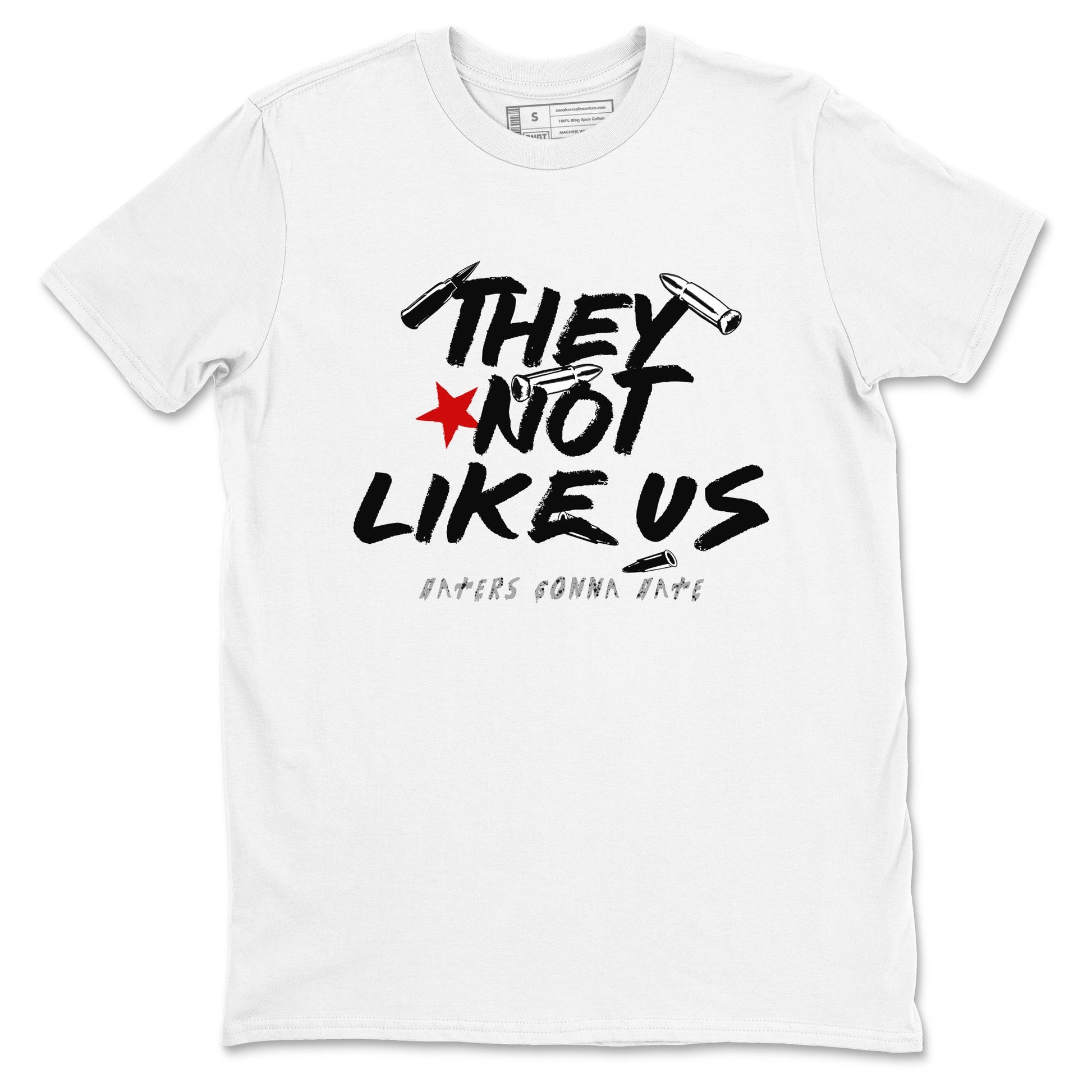 They Not Like Us sneaker match t-shirt styled to complete your fit with the Air Jordan 4 White Cement sneakers, shown in White 2.