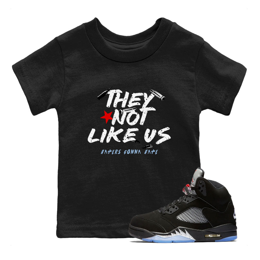 5s Black Metallic Reimagined shirts to match jordans They Not Like Us best t shirts to wear with jordans Air Jordan 5 Reimagined match shoes to clothes SNRT Sneaker Tees Youth Baby Black 1 tee