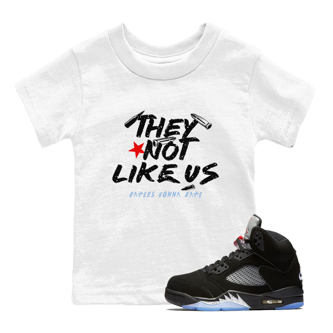 5s Black Metallic Reimagined shirts to match jordans They Not Like Us best t shirts to wear with jordans Air Jordan 5 Reimagined match shoes to clothes SNRT Sneaker Tees Youth Baby White 1 tee