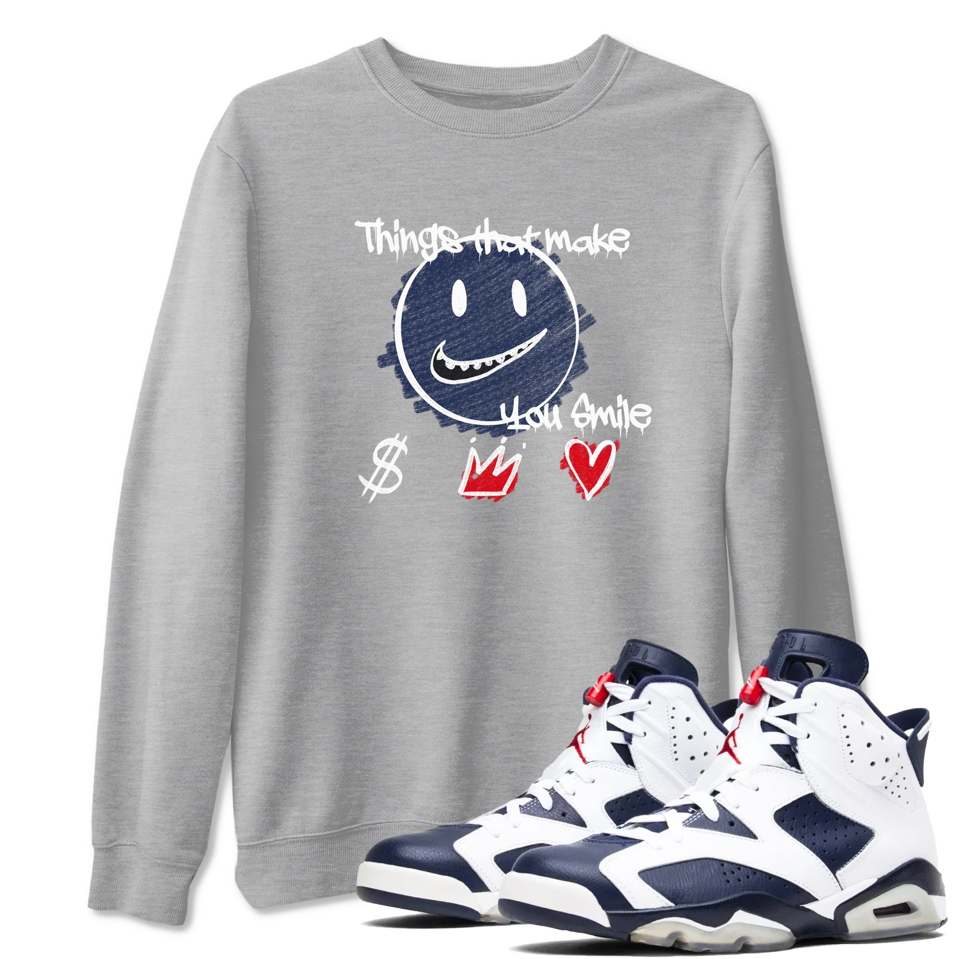 6s Olympic shirts to match jordans Things That Make You Smile sneaker match tees Air Jordan 6 Olympic SNRT Sneaker Tees streetwear brand Heather Grey 1 unisex cotton tee