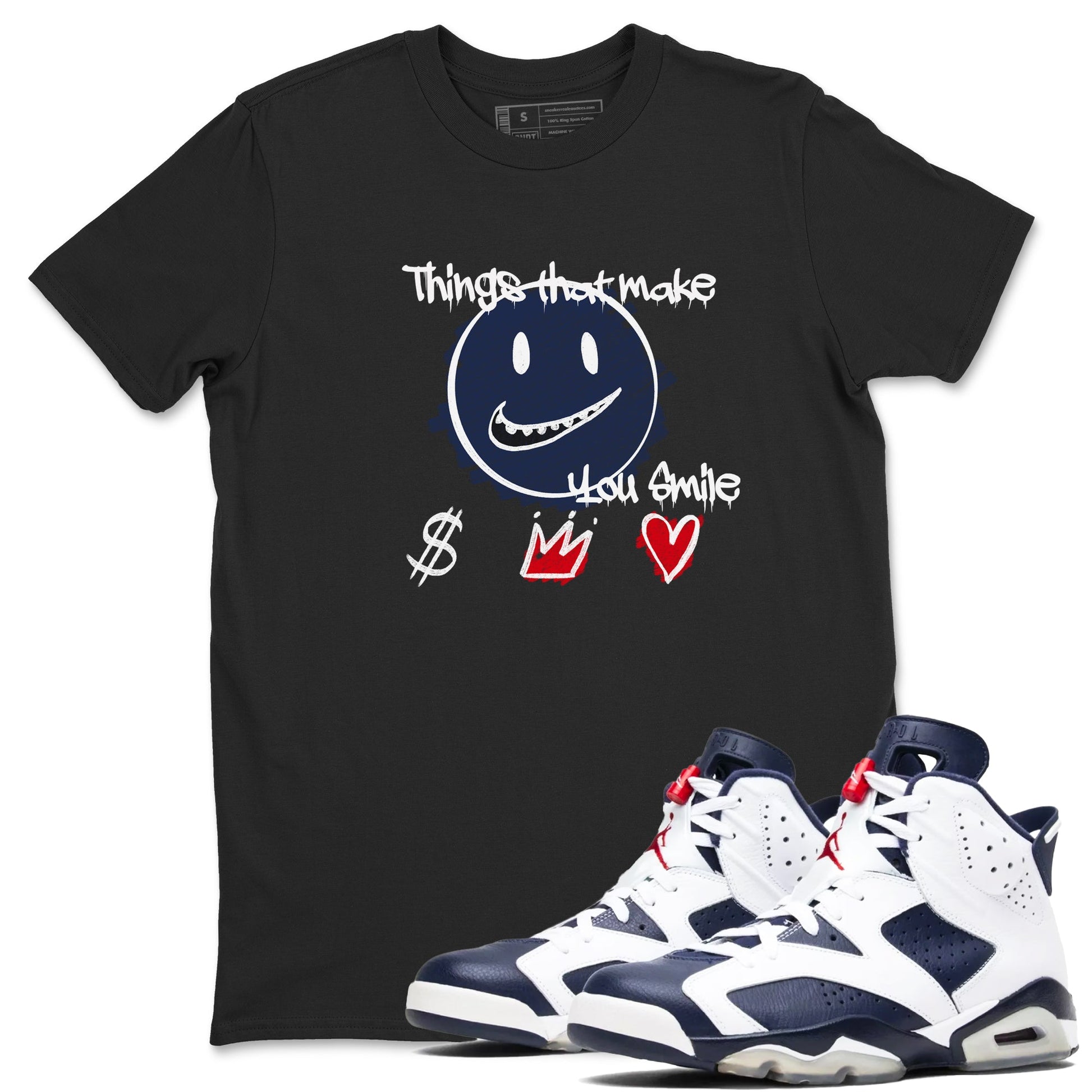 6s Olympic shirts to match jordans Things That Make You Smile sneaker match tees Air Jordan 6 Olympic SNRT Sneaker Tees streetwear brand Black 1 unisex cotton tee