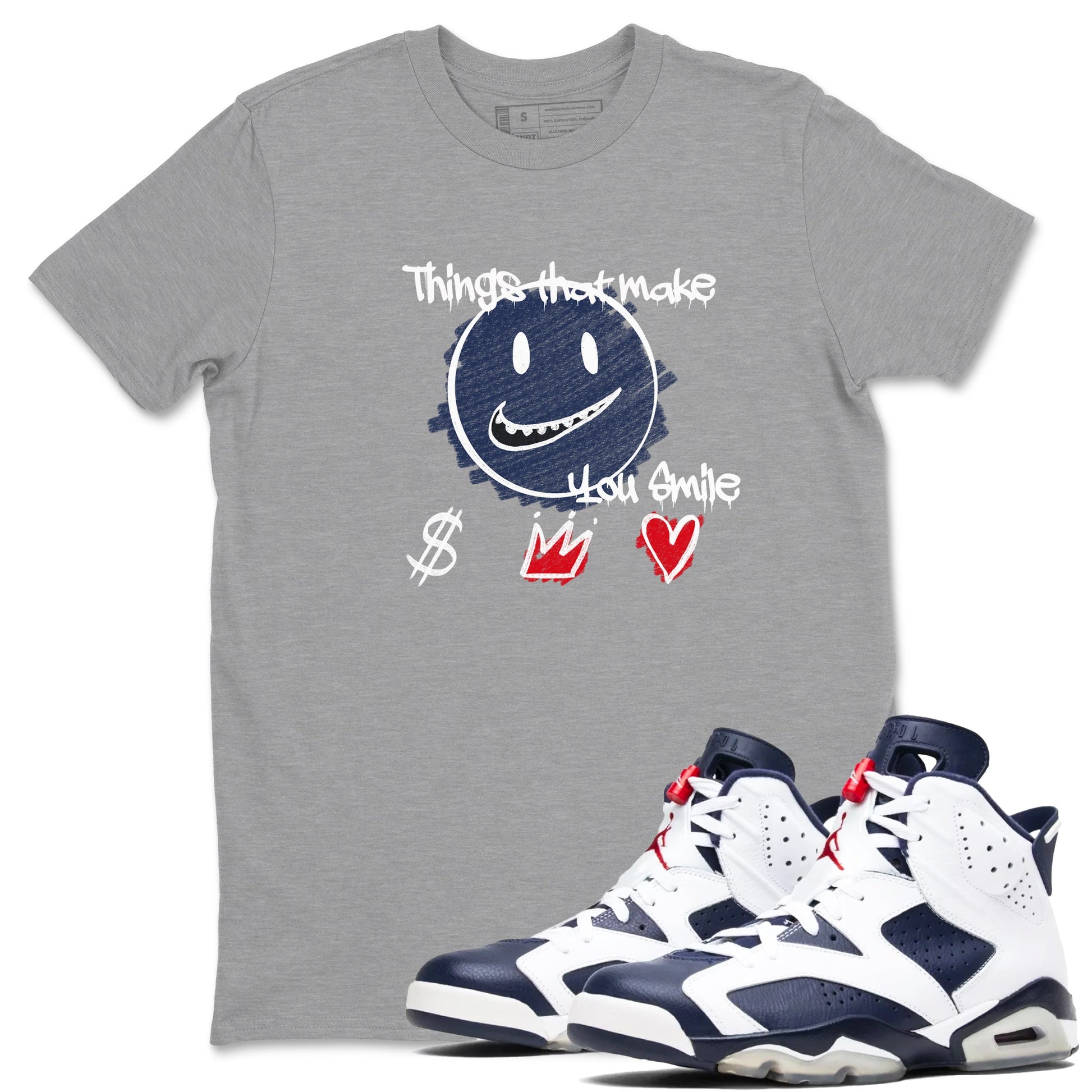 6s Olympic shirts to match jordans Things That Make You Smile sneaker match tees Air Jordan 6 Olympic SNRT Sneaker Tees streetwear brand Heather Grey 1 unisex cotton tee