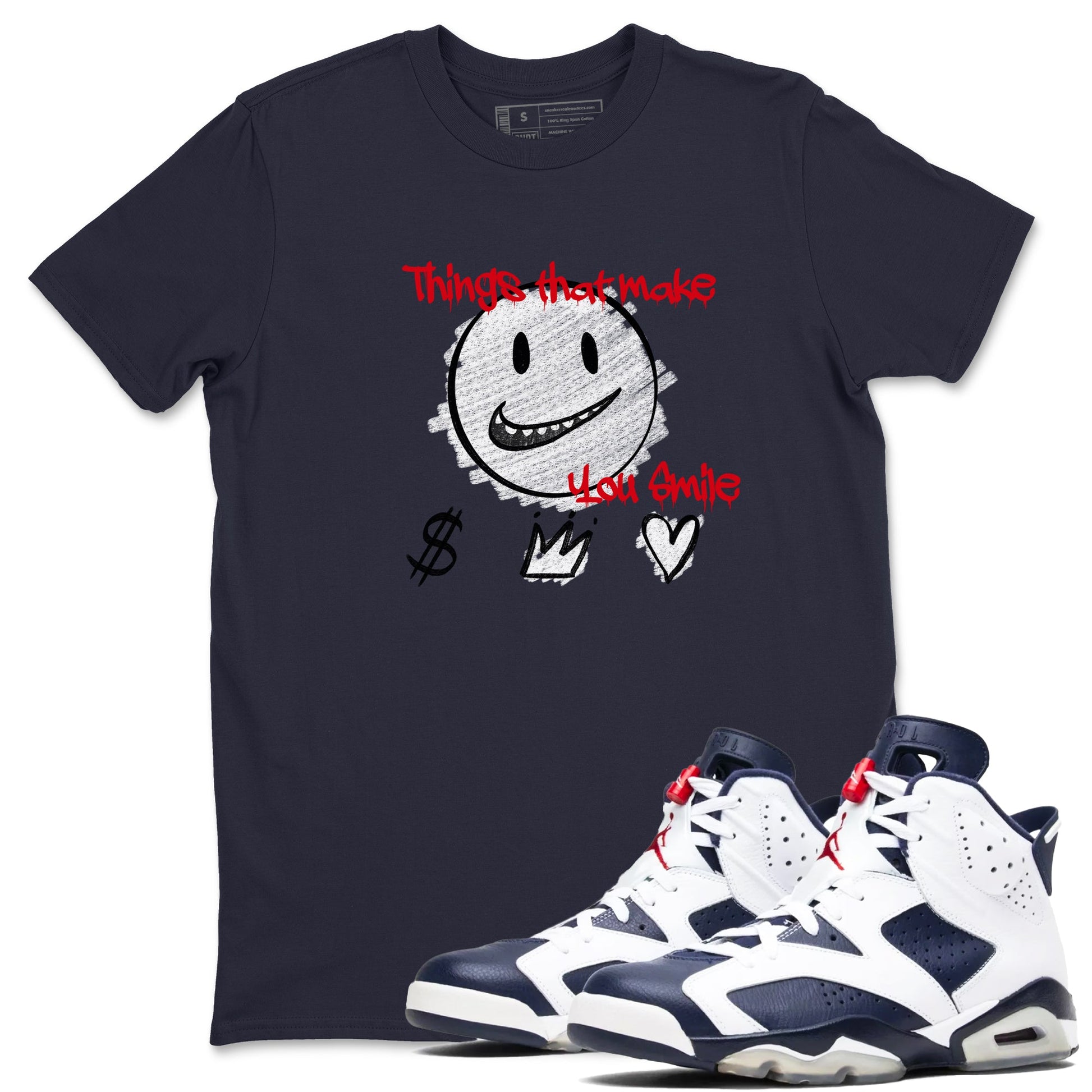 6s Olympic shirts to match jordans Things That Make You Smile sneaker match tees Air Jordan 6 Olympic SNRT Sneaker Tees streetwear brand Navy 1 unisex cotton tee