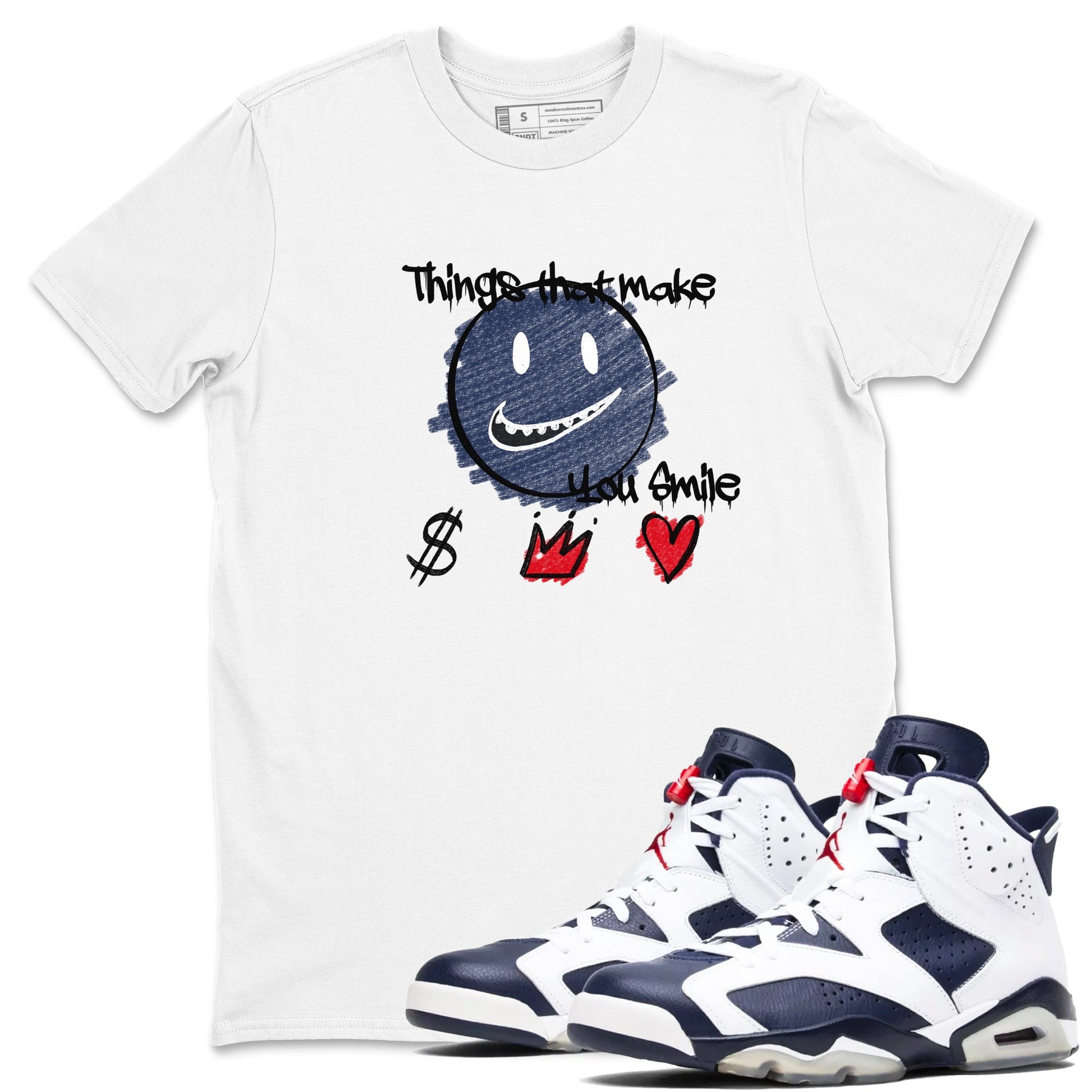 6s Olympic shirts to match jordans Things That Make You Smile sneaker match tees Air Jordan 6 Olympic SNRT Sneaker Tees streetwear brand White 1 unisex cotton tee