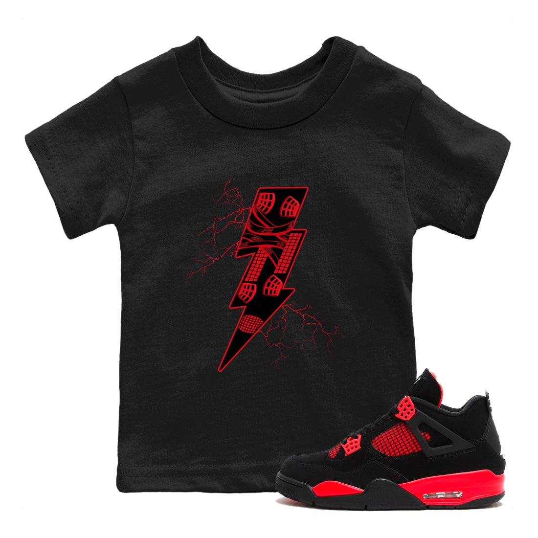 4s Red Thunder shirts to match jordans Thunder Kick sneaker match tees Air Jordan 4 Red Thunder SNRT Sneaker Tees streetwear brand Baby and Youth Black 1 cotton tee