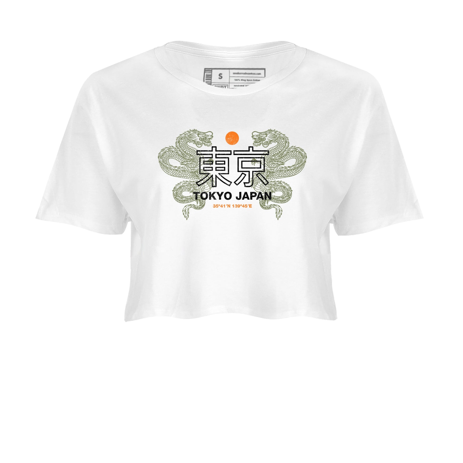 Sneaker match tees – Sneaker Tees To Match Undefeated inspired colorways Air Jordan 4 OG Olive Shoes – Tokyo Dragons Crop T-Shirt White 2