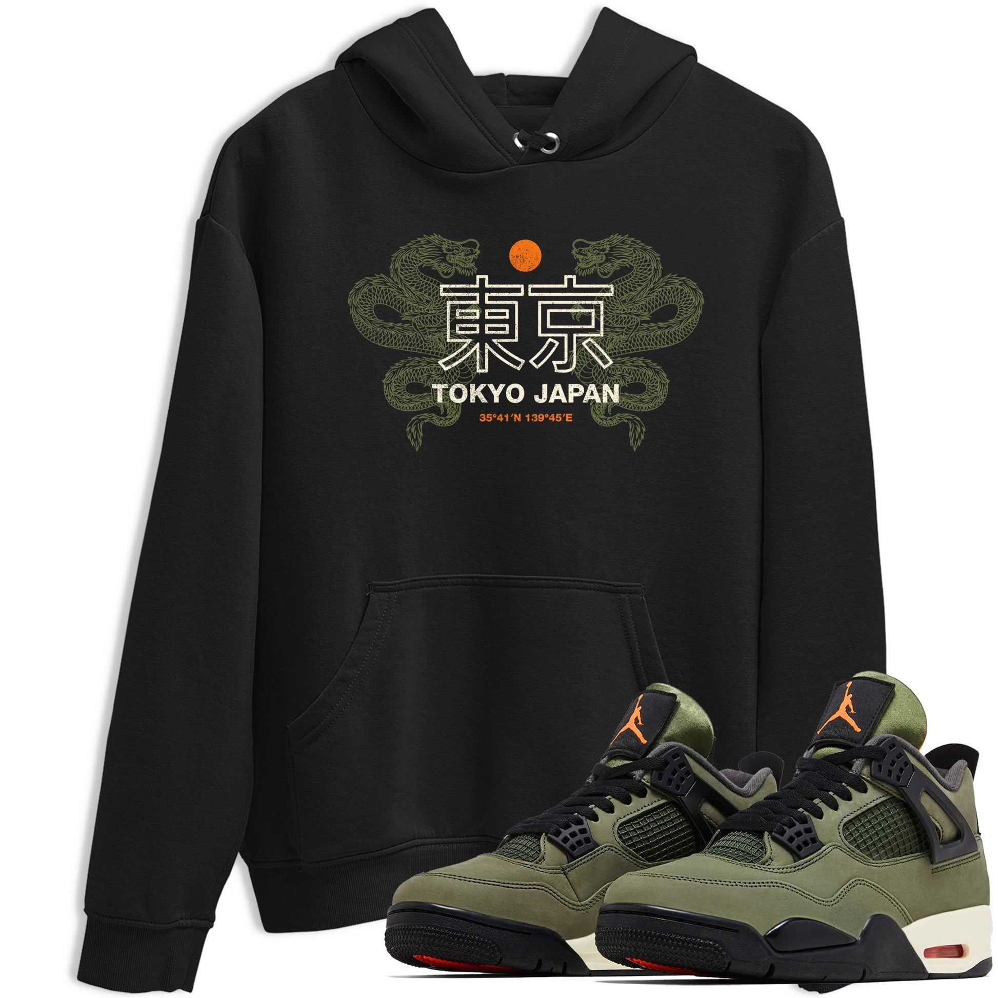 Sneaker match tees – Sneaker Tees To Match Undefeated inspired colorways Air Jordan 4 OG Olive Shoes – Tokyo Dragons Tee Black 1