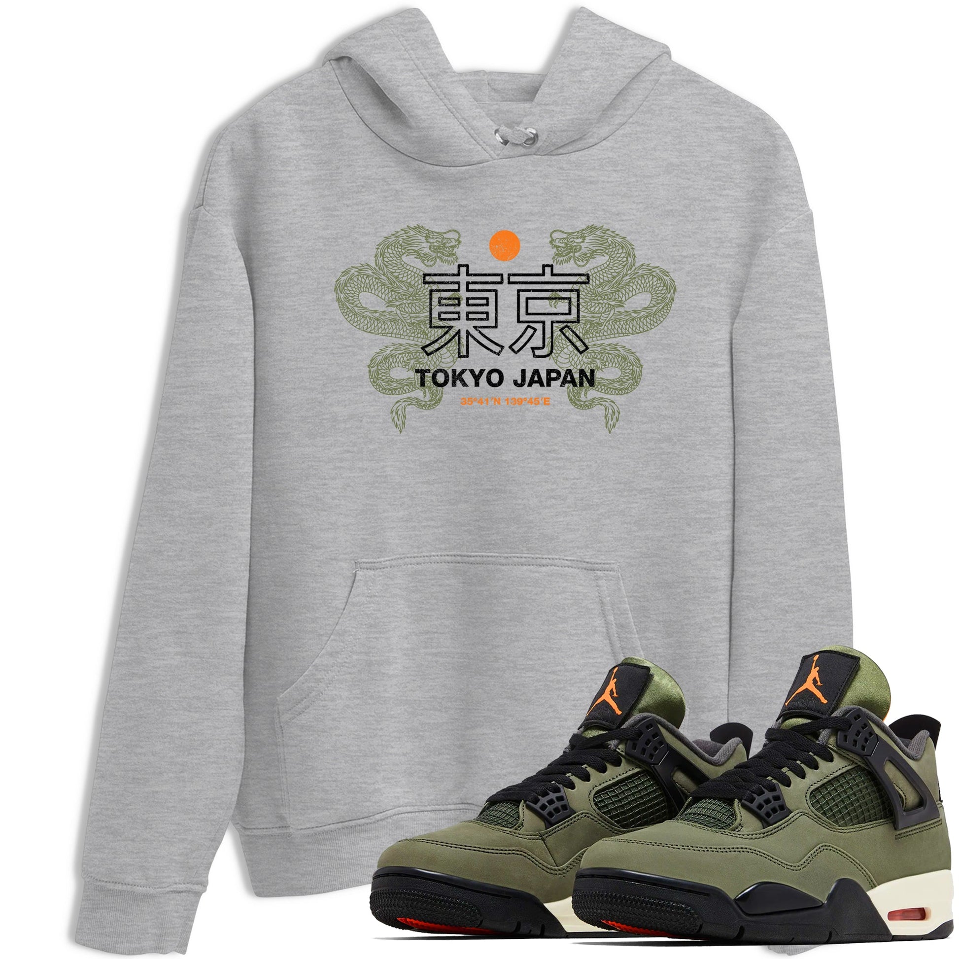 Sneaker match tees – Sneaker Tees To Match Undefeated inspired colorways Air Jordan 4 OG Olive Shoes – Tokyo Dragons Tee Heather Grey 1