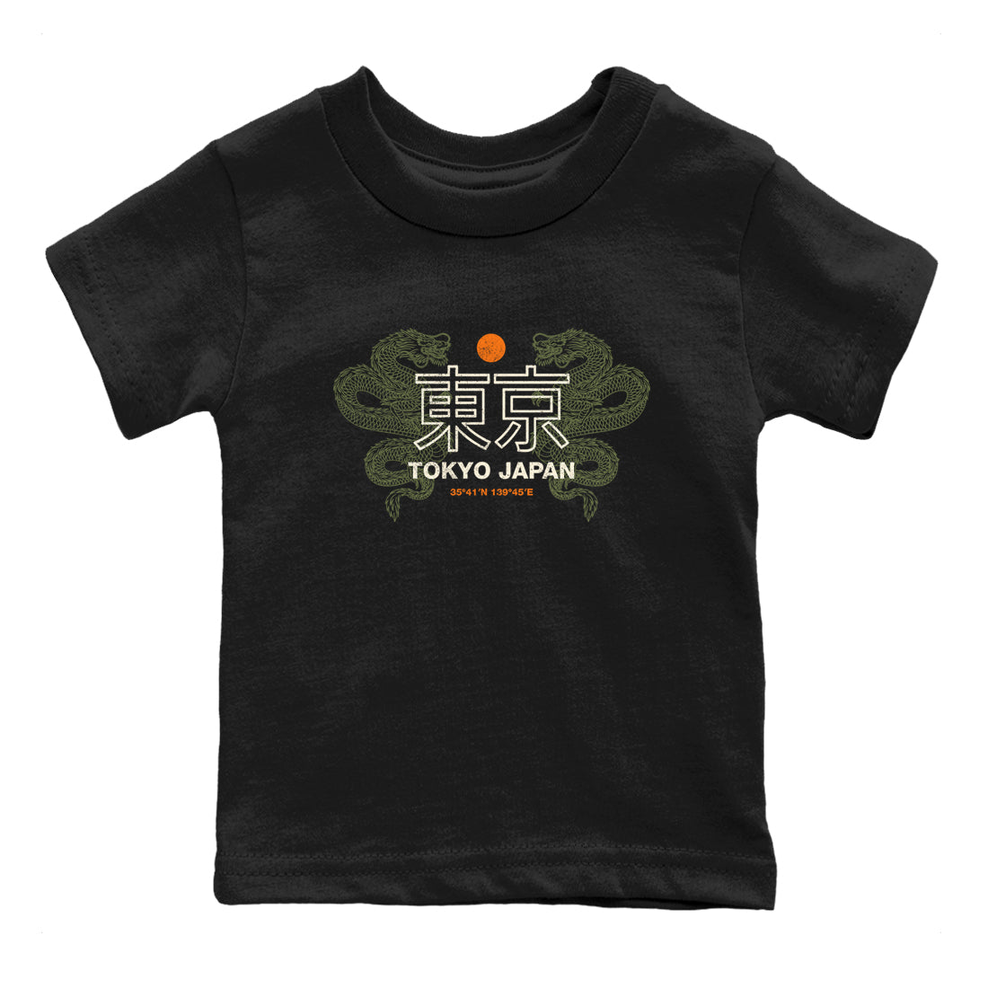 Sneaker match tees – Sneaker Tees To Match Undefeated inspired colorways Air Jordan 4 OG Olive Shoes – Tokyo Dragons Kids T-Shirt Black 2