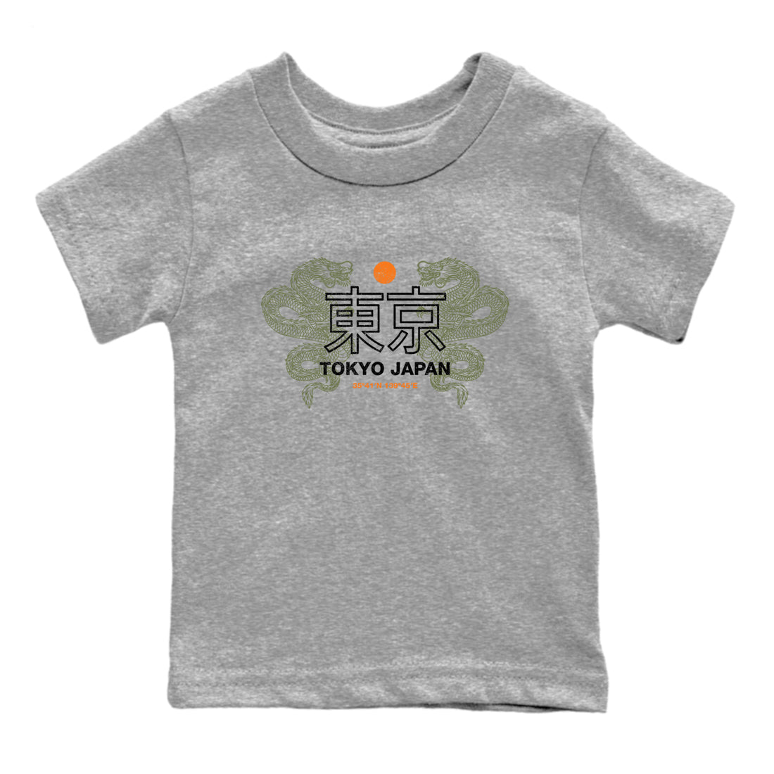 Sneaker match tees – Sneaker Tees To Match Undefeated inspired colorways Air Jordan 4 OG Olive Shoes – Tokyo Dragons Kids T-Shirt Heather Grey 2