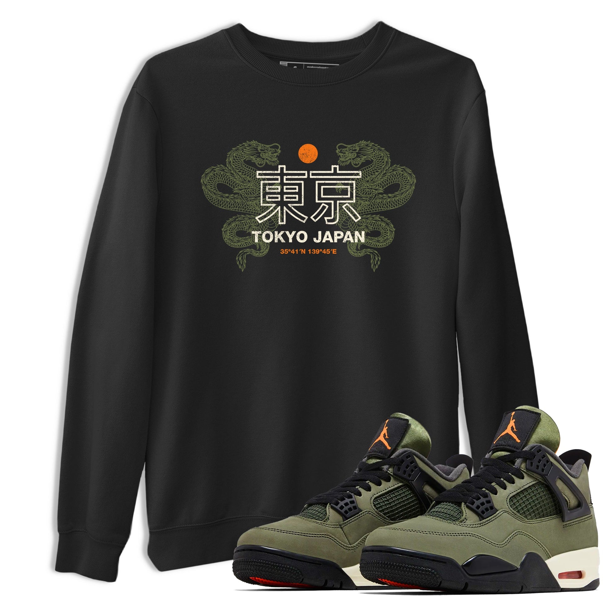 Sneaker match tees – Sneaker Tees To Match Undefeated inspired colorways Air Jordan 4 OG Olive Shoes – Tokyo Dragons Tee Black 1