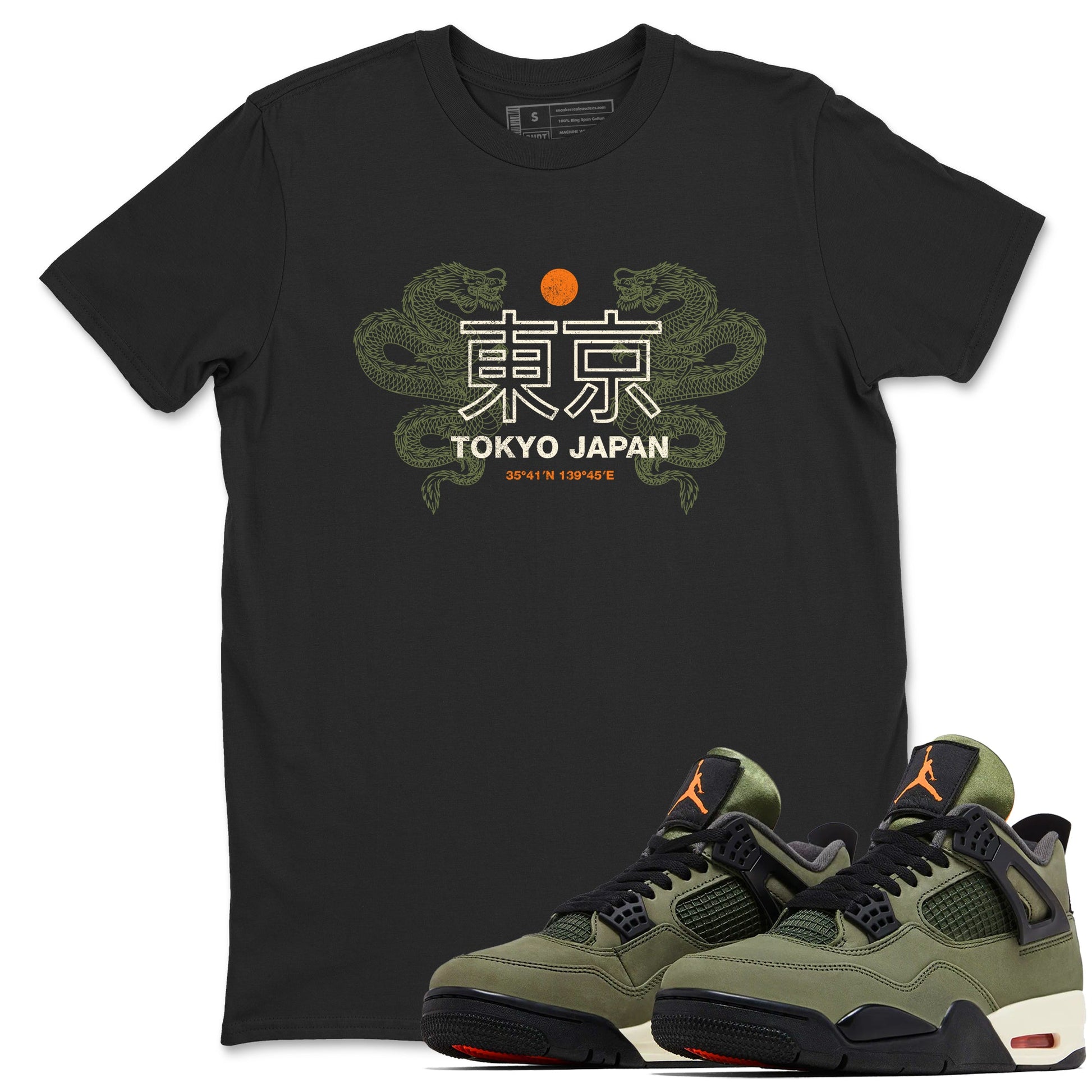 Sneaker match tees – Sneaker Tees To Match Undefeated inspired colorways Air Jordan 4 OG Olive Shoes – Tokyo Dragons Tee Black 1
