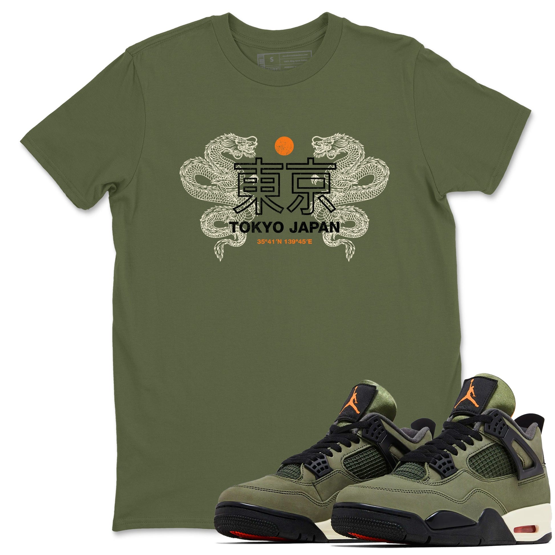 Sneaker match tees – Sneaker Tees To Match Undefeated inspired colorways Air Jordan 4 OG Olive Shoes – Tokyo Dragons Tee Military Green 1
