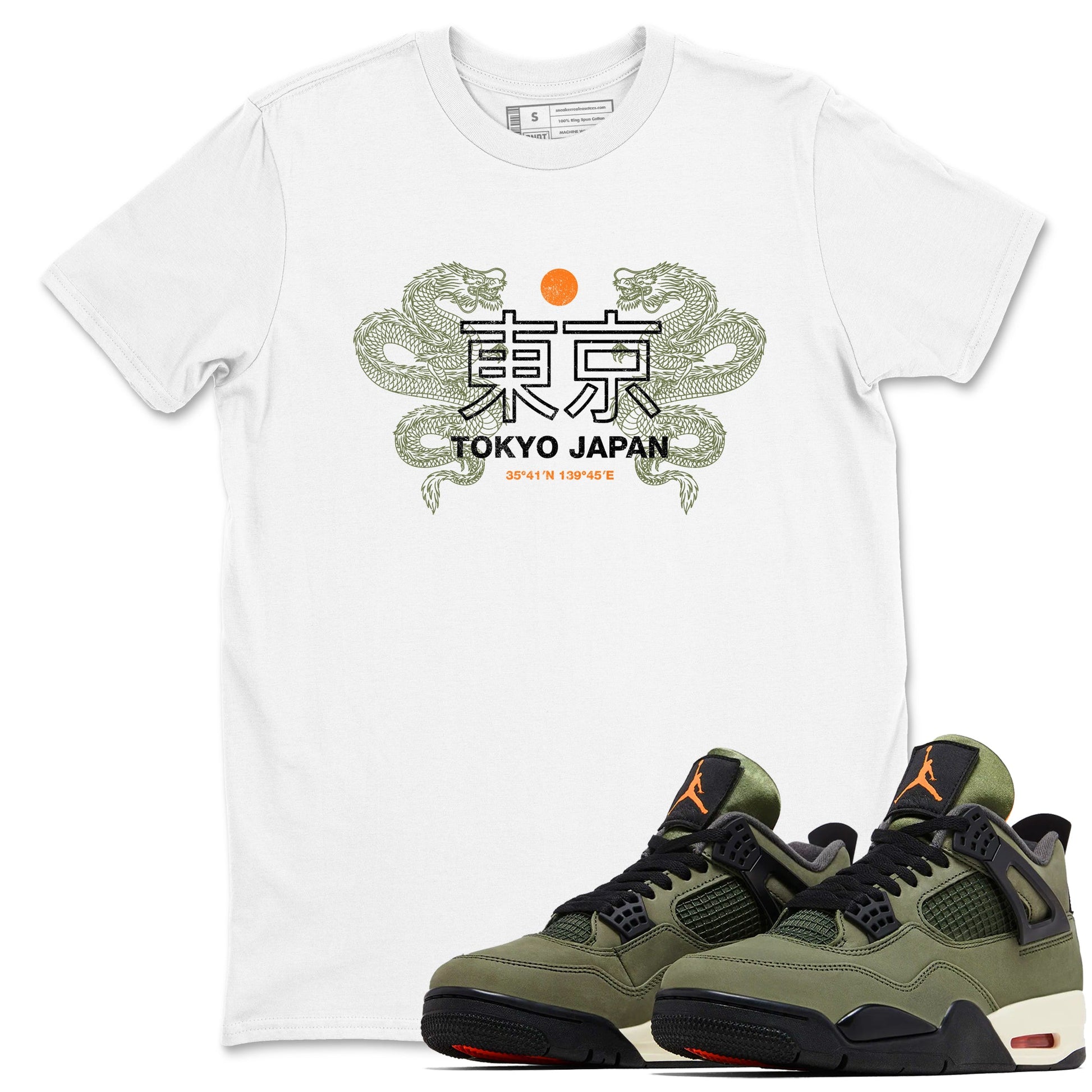 Sneaker match tees – Sneaker Tees To Match Undefeated inspired colorways Air Jordan 4 OG Olive Shoes – Tokyo Dragons Tee White 1