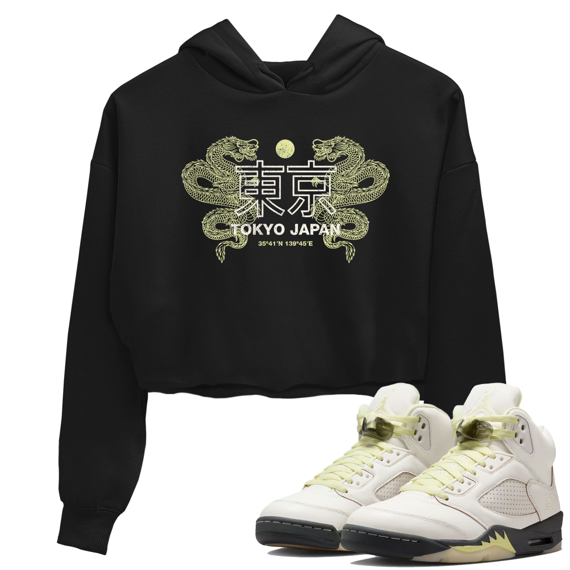 Sneaker match tees – Sneaker Tees To Match Air Jordan 5 Luminous Green Shoes – Tokyo Dragons Crop T-Shirt Black 1