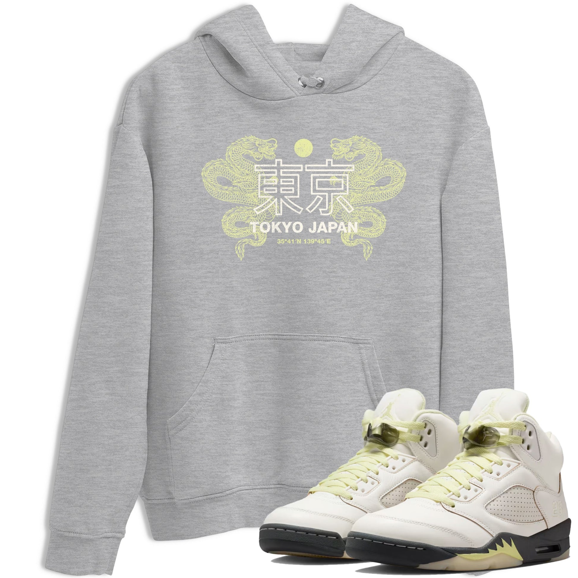 Sneaker match tees – Sneaker Tees To Match Air Jordan 5 Luminous Green Shoes – Tokyo Dragons Tee Heather Grey 1