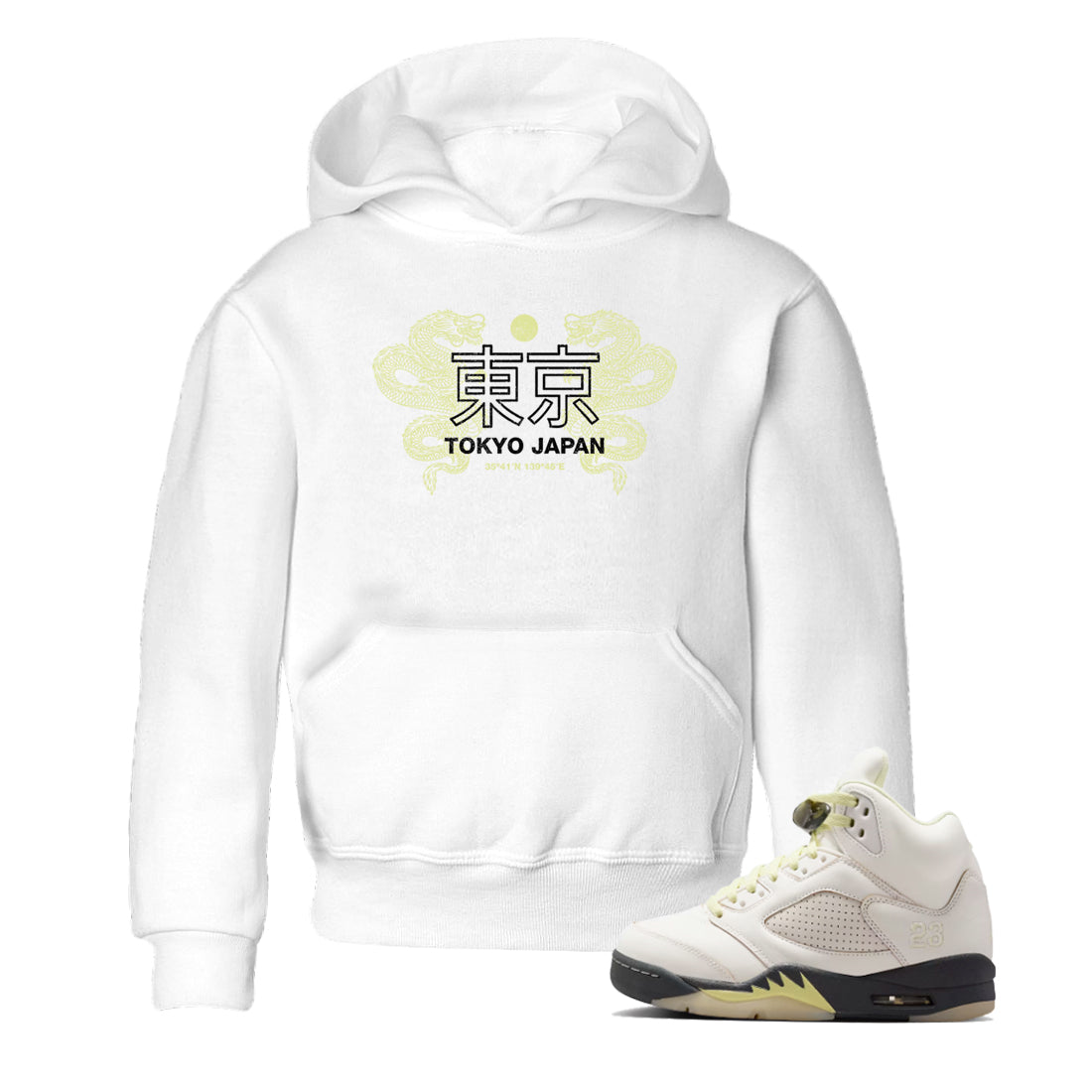 Sneaker match tees – Sneaker Tees To Match Air Jordan 5 Luminous Green Shoes – Tokyo Dragons Kids T-Shirt White 1