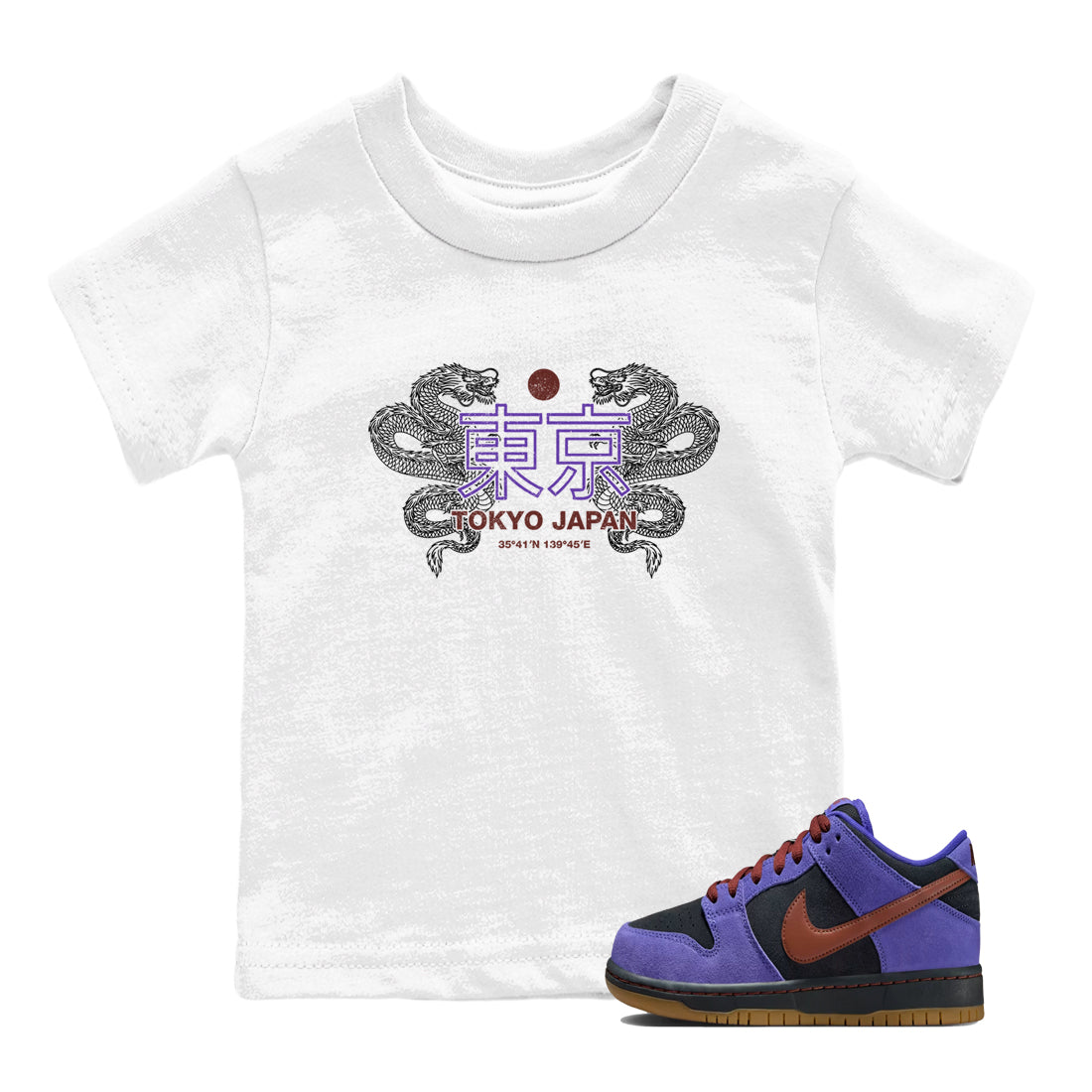 Sneaker match tees – Sneaker Threads To Match Dunk Low Persian Violet Shoes – Tokyo Dragons Kids T-Shirt White 1