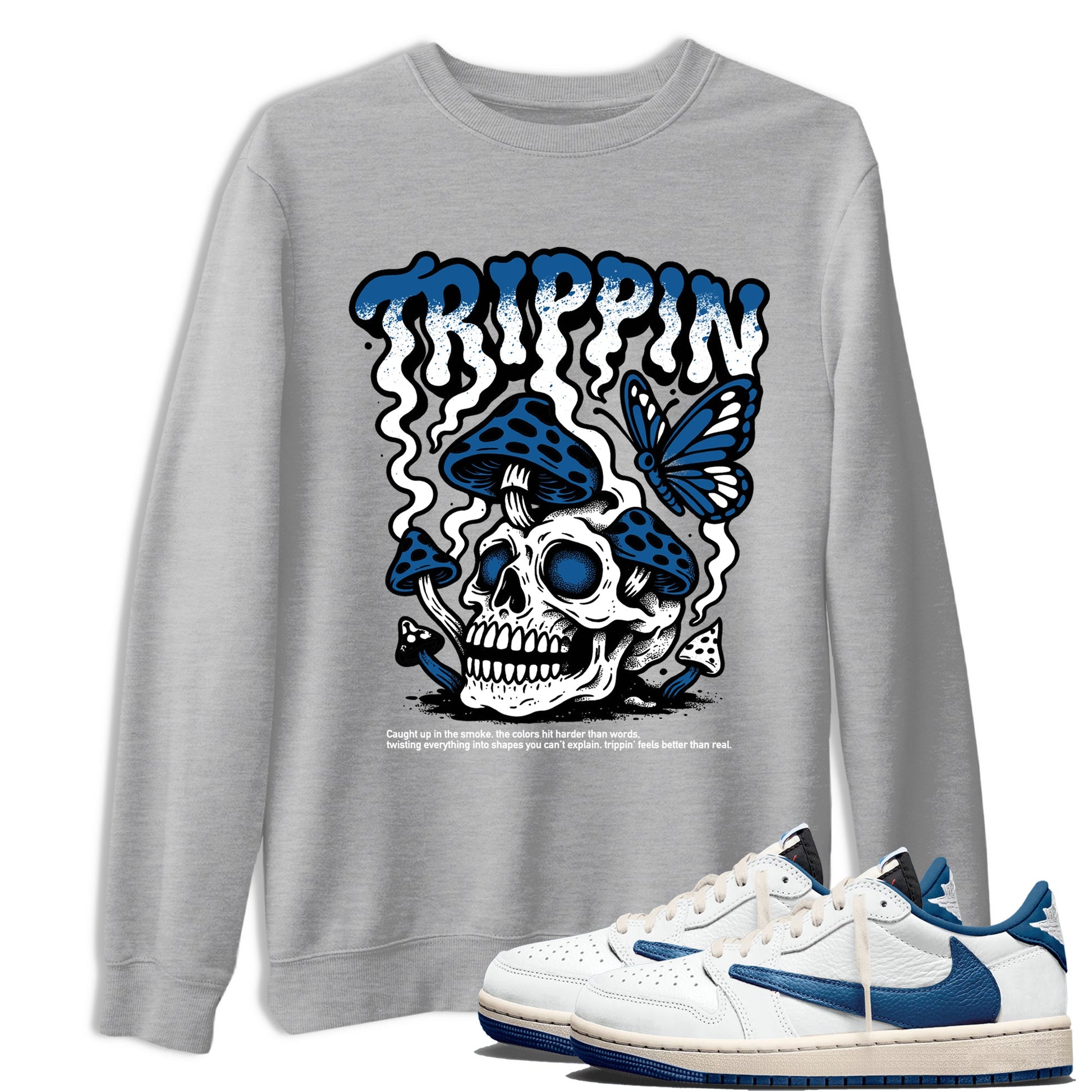 Sneaker match tees – Sneaker Tees To Match Air Jordan 1 Travis Scott Fragment Shoes – Trippin Tee Heather Grey 1
