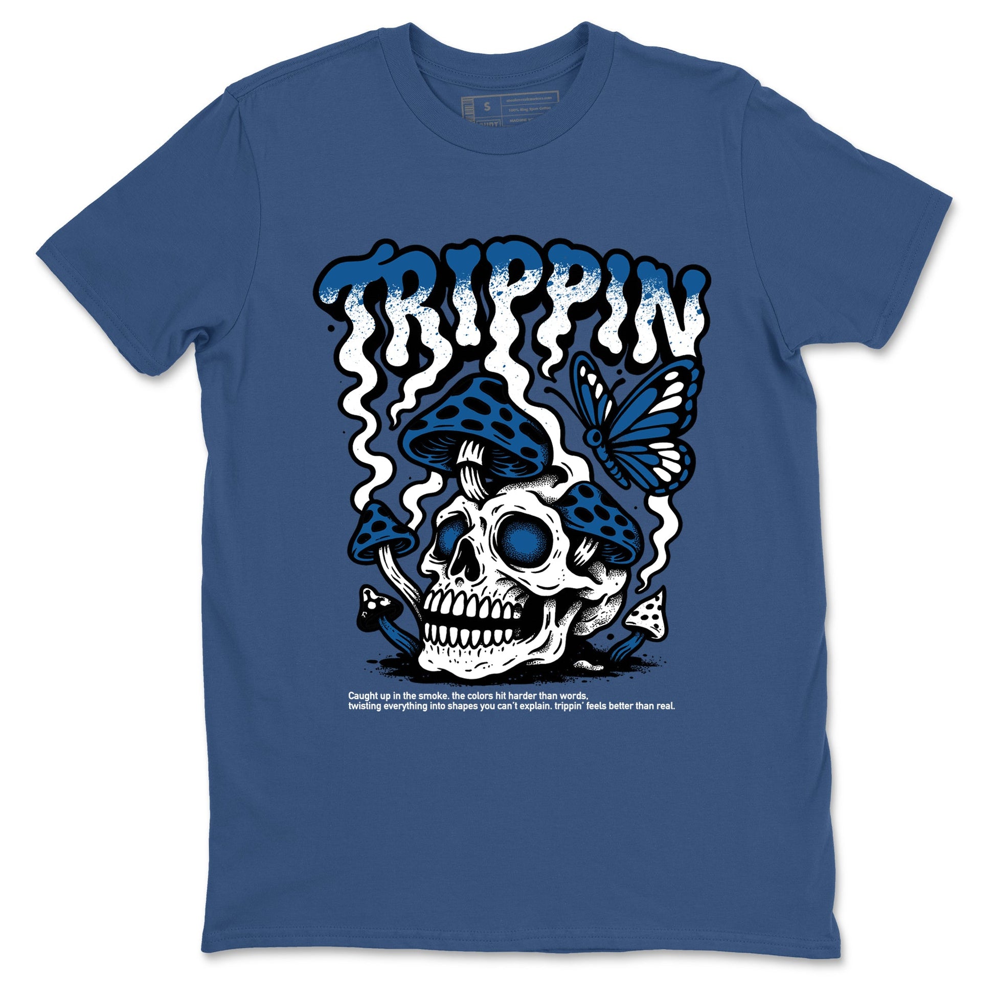 Sneaker match tees – Sneaker Tees To Match Air Jordan 1 Travis Scott Fragment Shoes – Trippin Tee Denim Blue 2