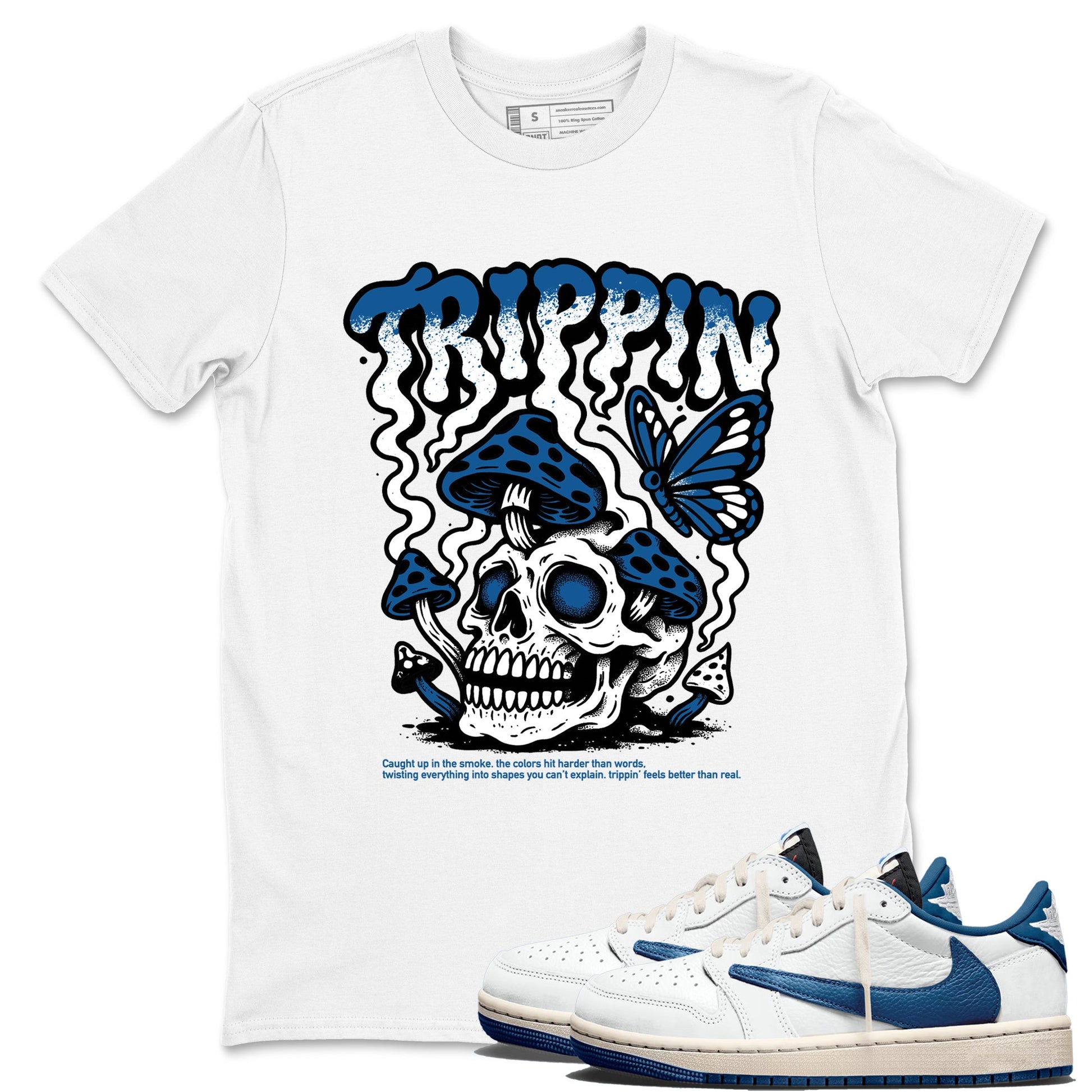 Sneaker match tees – Sneaker Tees To Match Air Jordan 1 Travis Scott Fragment Shoes – Trippin Tee White 1