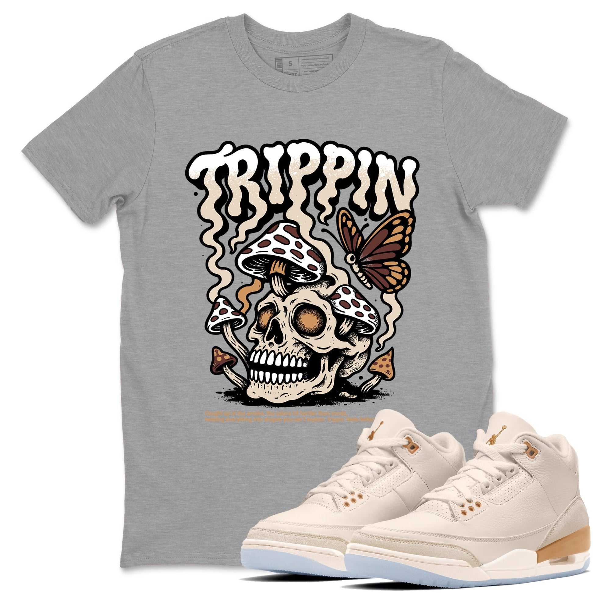 Sneaker match tees – Sneaker Tees To Match Air Jordan 3 Champagne and Oysters Shoes – Trippin Tee Heather Grey 1