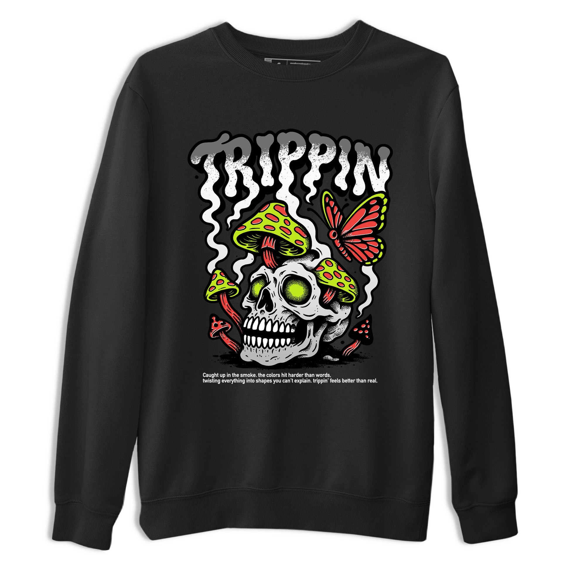 Sneaker Threads – Sneaker Tees To Match Air Max 90 Spruce Aura and Ghost Green – Trippin Graphic Tee Black 2. Perfect for Jordan releases 2025 colorways.