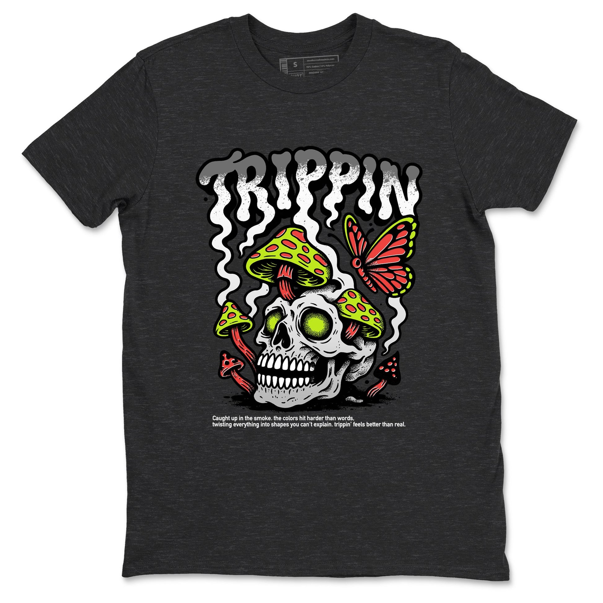 Sneaker Threads – Sneaker Tees To Match Air Max 90 Spruce Aura and Ghost Green – Trippin Graphic Tee Charcoal Heather 2. Perfect for Jordan releases 2025 colorways.