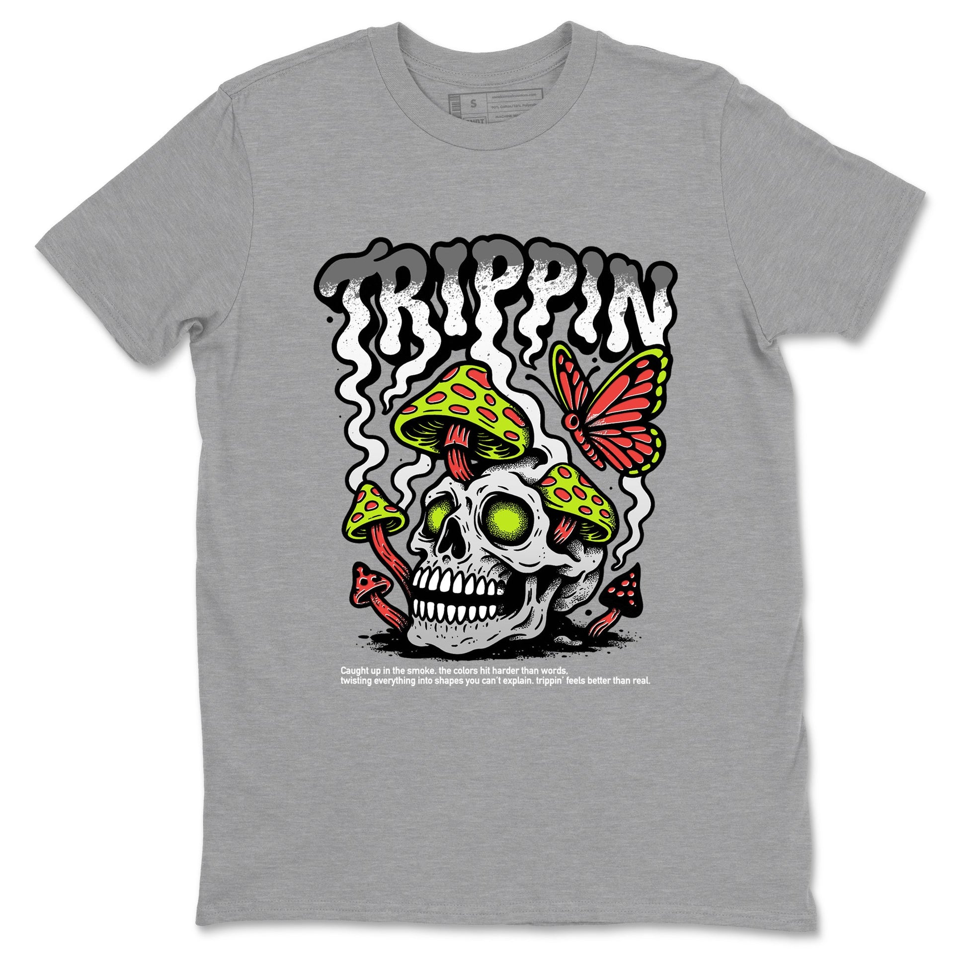 Sneaker Threads – Sneaker Tees To Match Air Max 90 Spruce Aura and Ghost Green – Trippin Graphic Tee Heather Grey 2. Perfect for Jordan releases 2025 colorways.