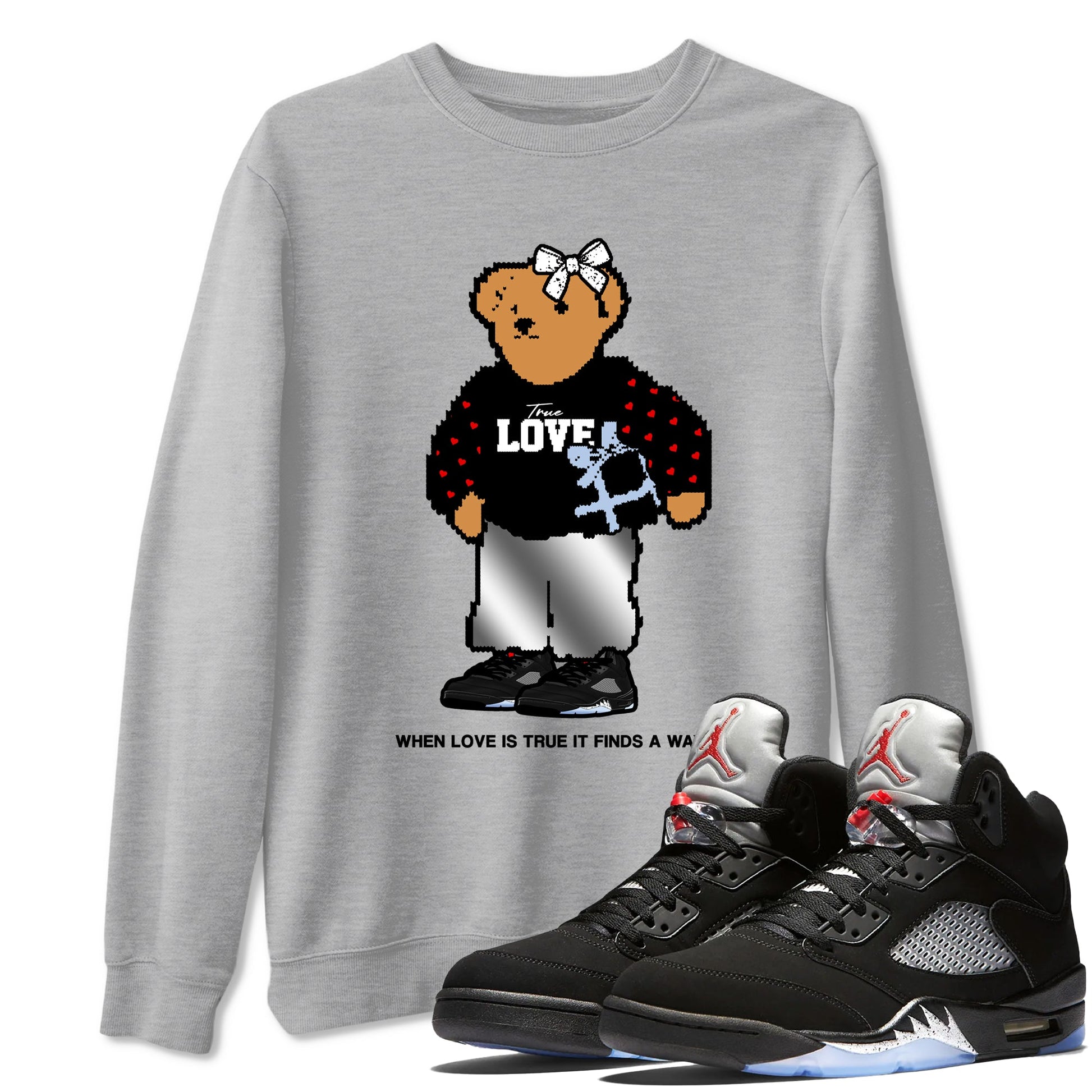 5s Black Metallic Reimagined shirts to match jordans True Love Bear shirts to match jordans 5s Black Metallic Reimagined match shoes to clothes SNRT Sneaker Tees unisex cotton Heather Grey 1 shirts