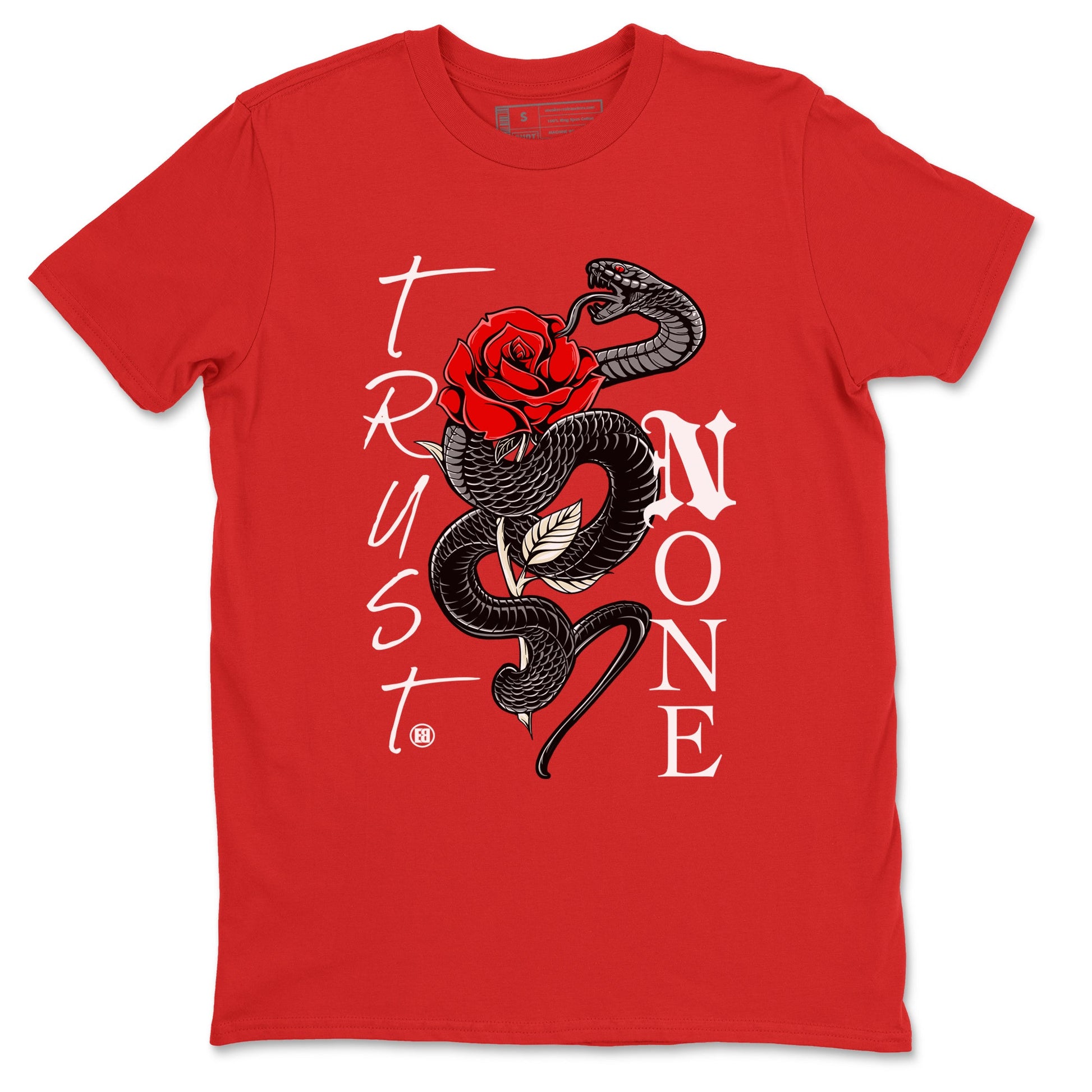 1s Black Toe Reimagined shirts to match jordans Trust None sneaker match tees Air Jordan 1 Black Toe Reimagined SNRT Sneaker Tees streetwear brand Red 2 unisex cotton tee