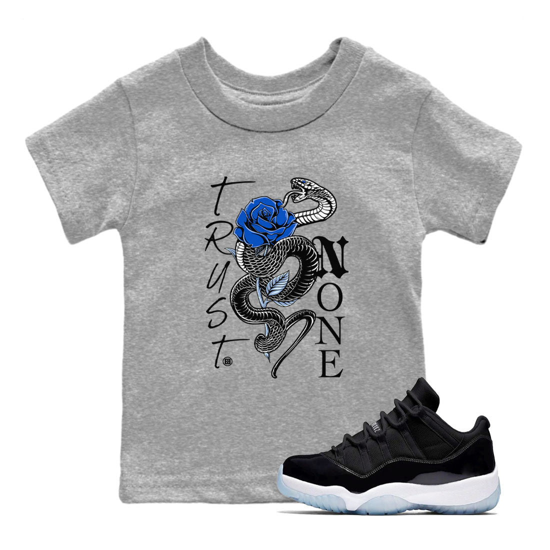 AJ11 Black and Varsity Royal shirt to match jordans Trust None sneaker tees Air Jordan 11 Black and Varsity Royal SNRT sneaker release tees baby toddler Heather Grey 1 cotton Shirt