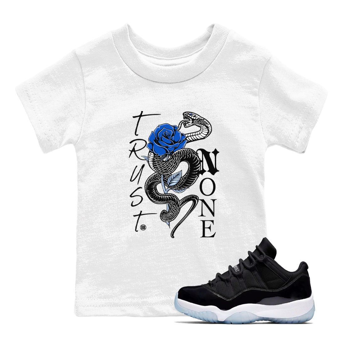 AJ11 Black and Varsity Royal shirt to match jordans Trust None sneaker tees Air Jordan 11 Black and Varsity Royal SNRT sneaker release tees baby toddler White 1 cotton Shirt