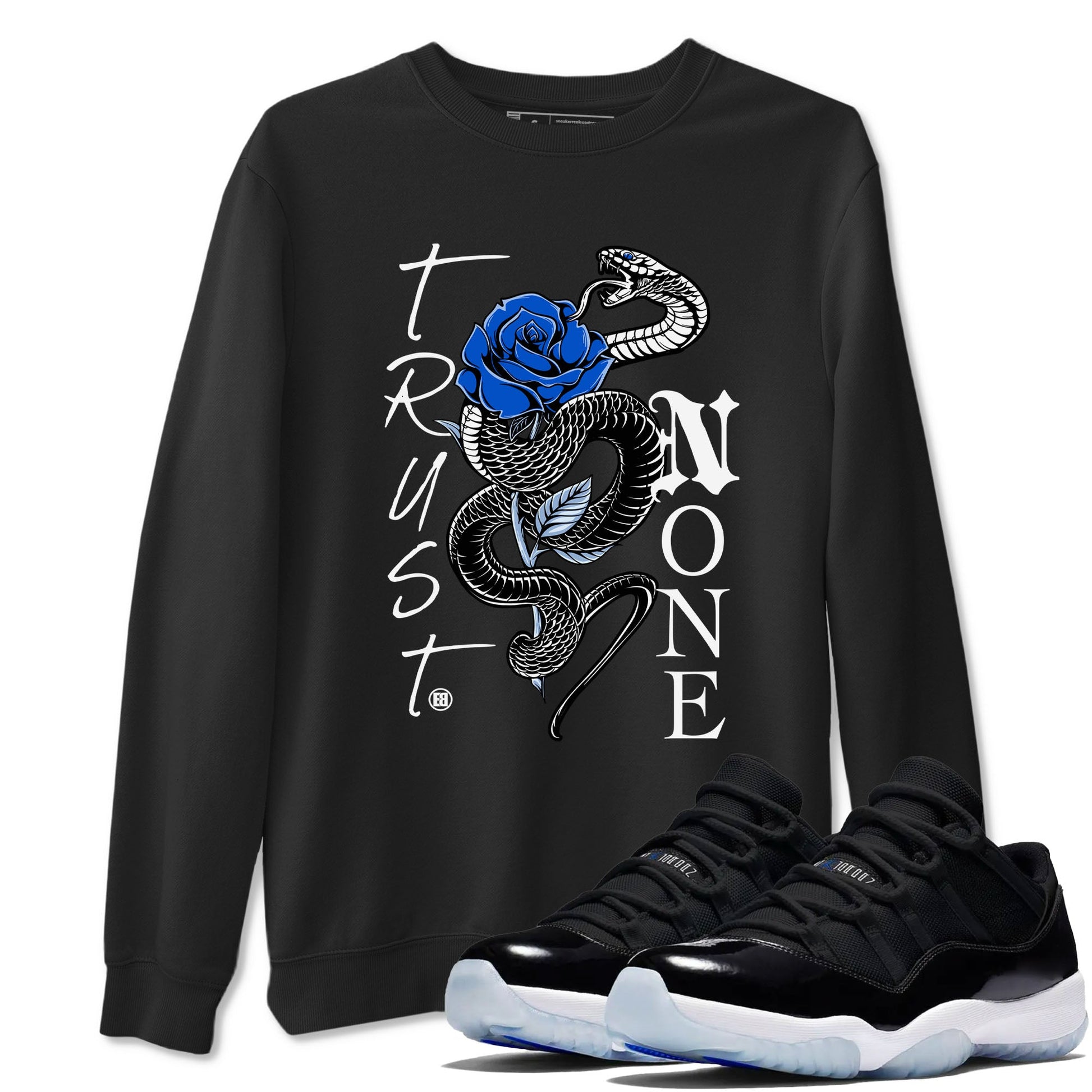 AJ11 Black and Varsity Royal shirt to match jordans Trust None sneaker tees Air Jordan 11 Black and Varsity Royal SNRT Sneaker Release Tees unisex cotton Black 1 crew neck shirt
