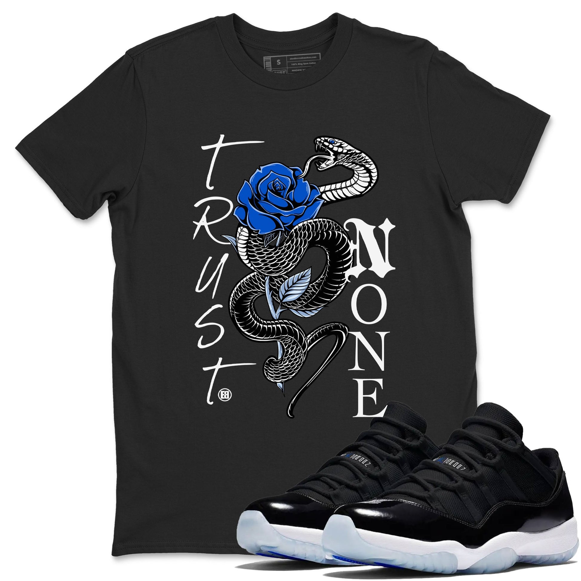AJ11 Black and Varsity Royal shirt to match jordans Trust None sneaker tees Air Jordan 11 Black and Varsity Royal SNRT Sneaker Release Tees unisex cotton Black 1 crew neck shirt