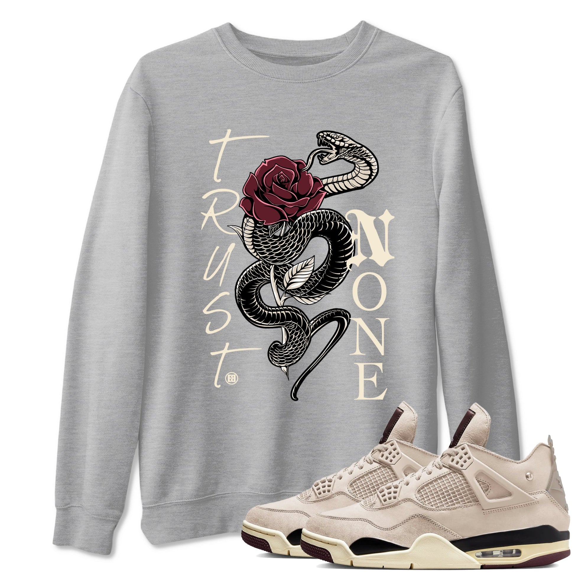 4s A Ma Maniere x Fossil Stone shirts to match jordans Trust None sneaker match tees Air Jordan 4 A Ma Maniere x Fossil Stone match shoes to clothes SNRT Sneaker Tees unisex cotton Heather Grey 1 shirts