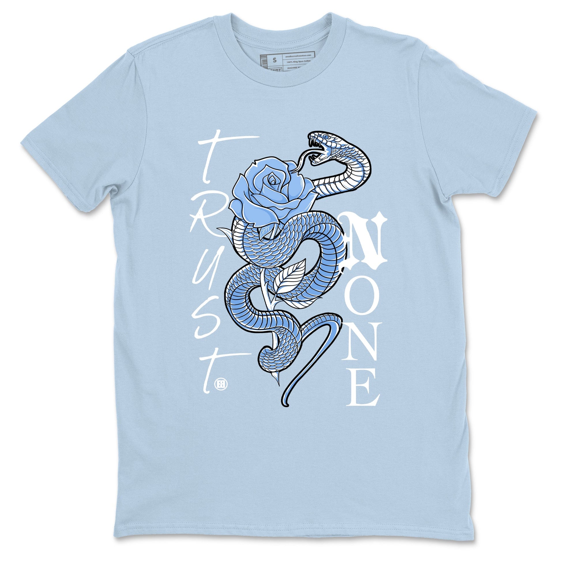 4s Forget Me Not shirts to match jordans Trust None graphic tees Air Jordan 4 Forget Me Not match shoes to clothes SNRT Sneaker Tees unisex cotton Light Blue 2 shirts
