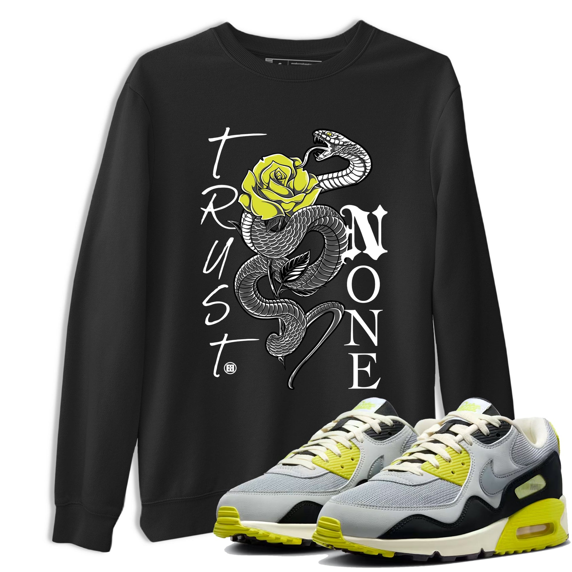 Trust None sneaker match t-shirt styled to complete your fit with the Air Max 90 Cyber sneakers, shown in Black 1.