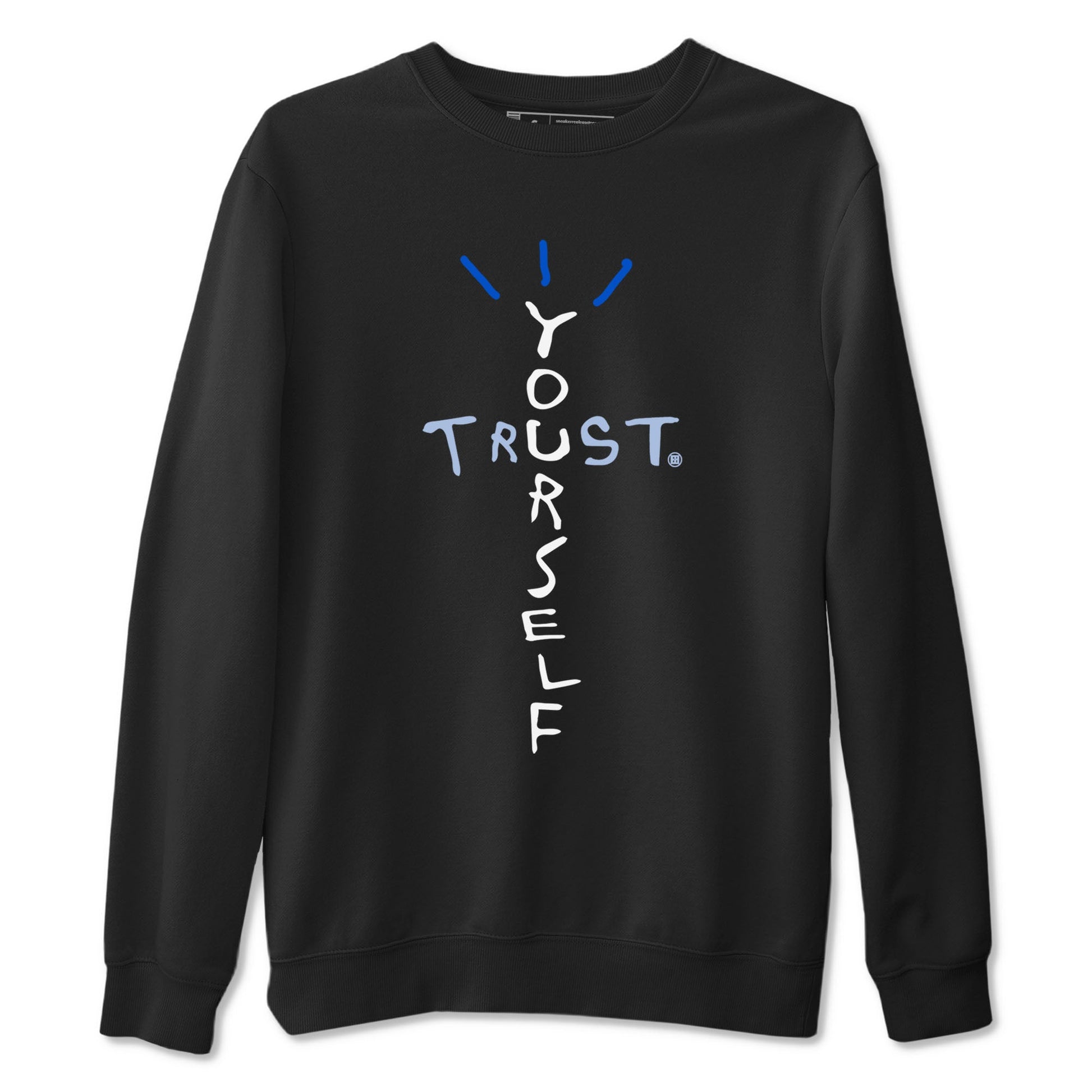 11s Black and Varsity Royal shirt to match jordans Trust Yourself sneaker tees AJ11 Black and Varsity Royal SNRT sneaker Release Tees unisex cotton Black 2 crew neck shirt