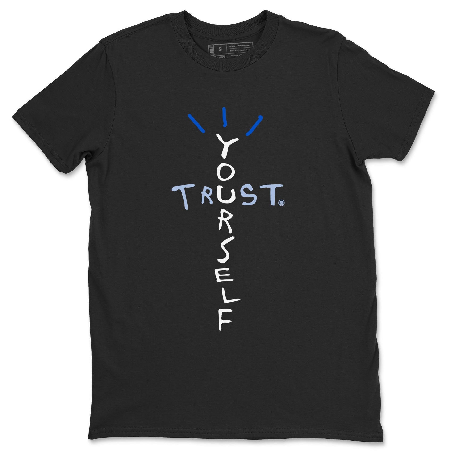 11s Black and Varsity Royal shirt to match jordans Trust Yourself sneaker tees AJ11 Black and Varsity Royal SNRT sneaker Release Tees unisex cotton Black 2 crew neck shirt