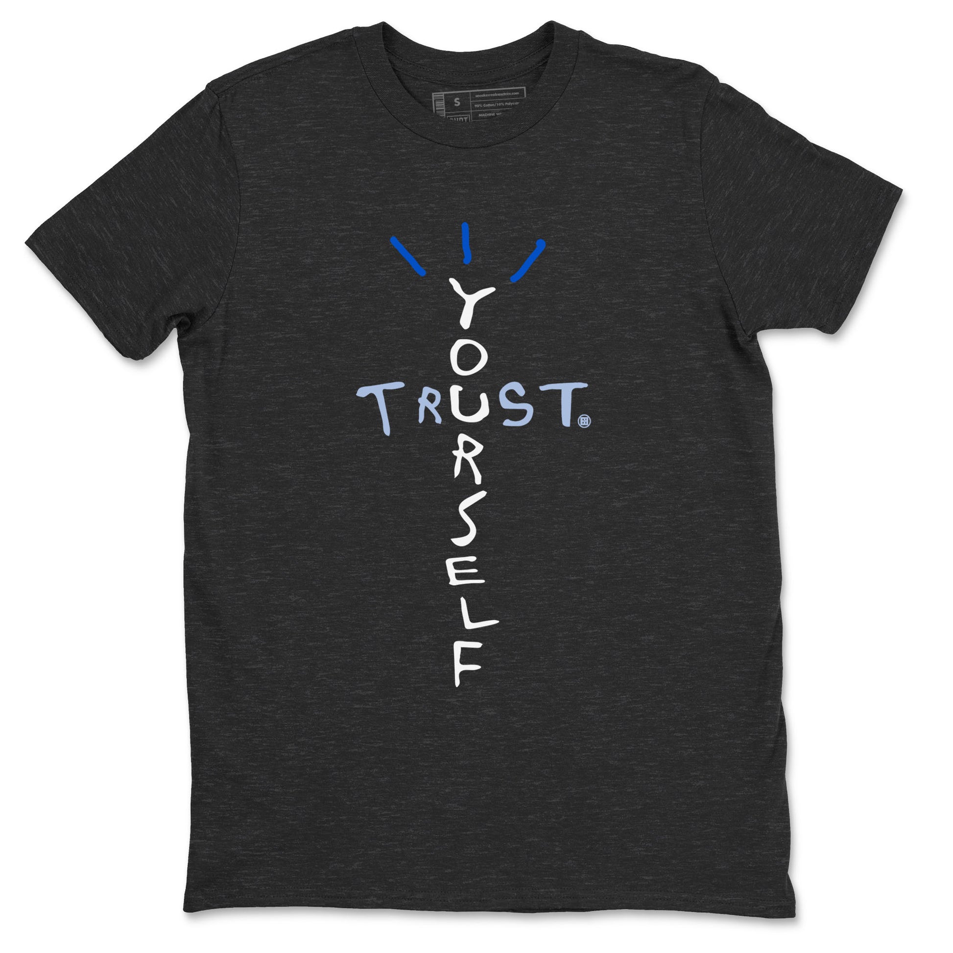 11s Black and Varsity Royal shirt to match jordans Trust Yourself sneaker tees AJ11 Black and Varsity Royal SNRT sneaker Release Tees unisex cotton Charcoal Heather 2 crew neck shirt