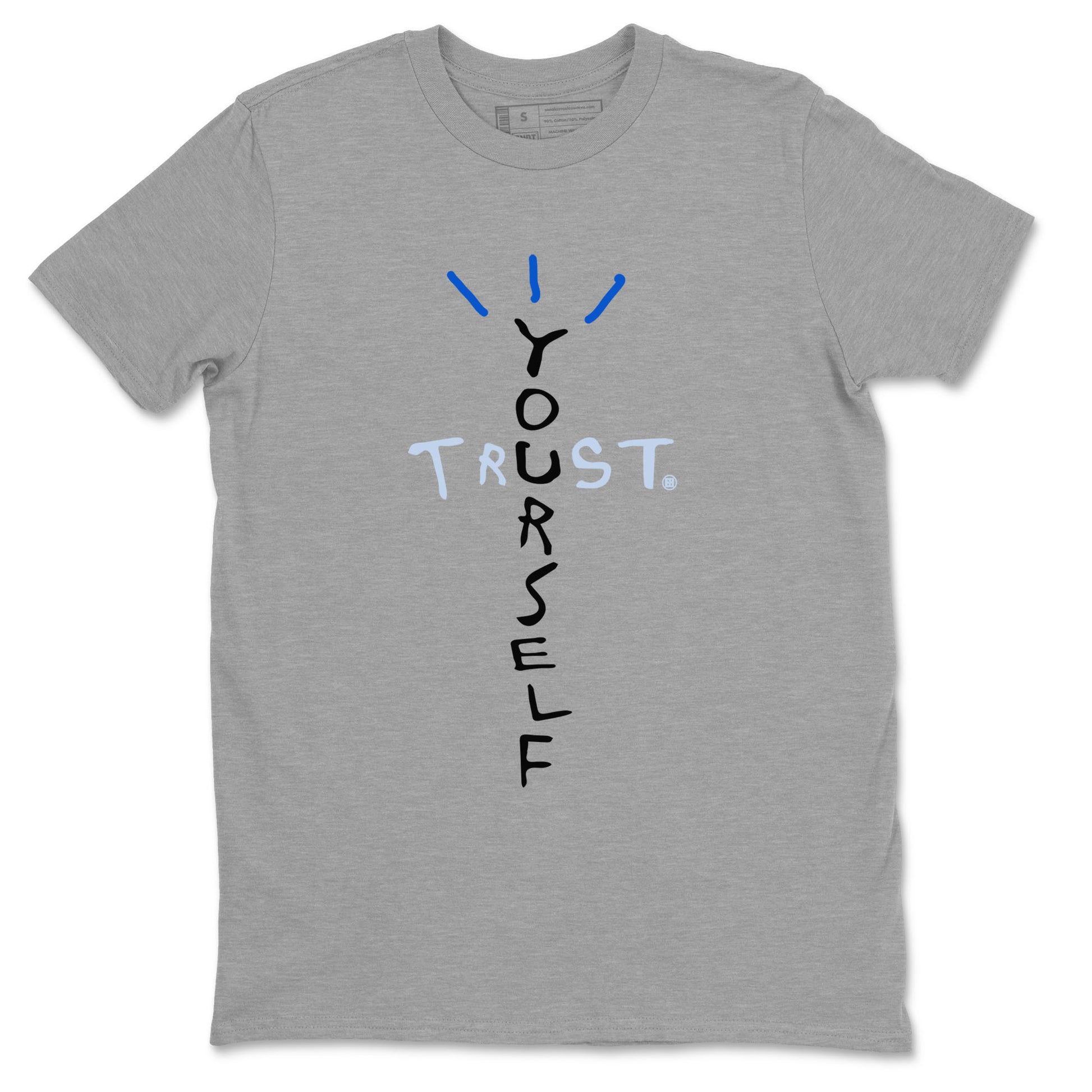 11s Black and Varsity Royal shirt to match jordans Trust Yourself sneaker tees AJ11 Black and Varsity Royal SNRT sneaker Release Tees unisex cotton Heather Grey 2 crew neck shirt
