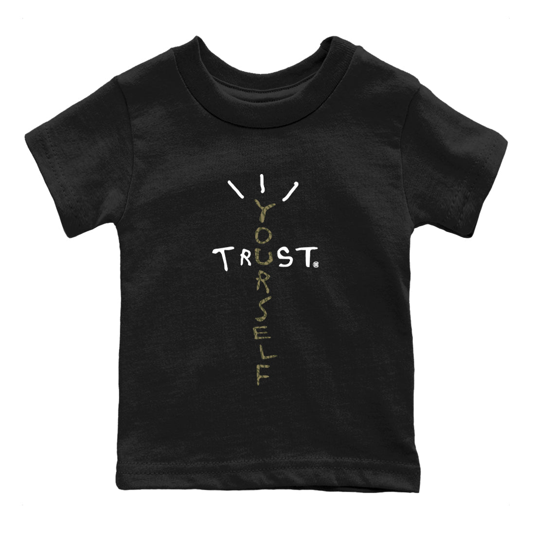 Sneaker Threads – Sneaker Tees To Match Air Jordan 3 Medium Olive – Trust Yourself Youth Graphic Tee Black 2. Perfect for Jordan releases 2025 colorways.