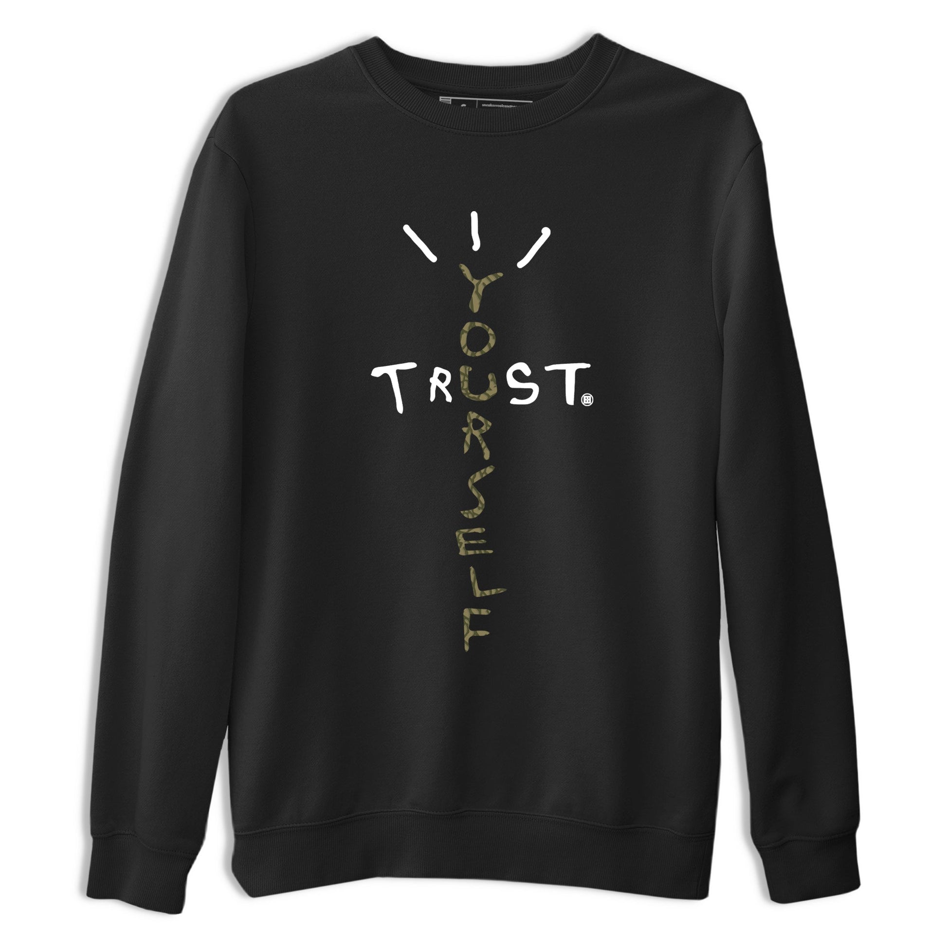 Sneaker Threads – Sneaker Tees To Match Air Jordan 3 Medium Olive – Trust Yourself Graphic Tee Black 2. Perfect for Jordan releases 2025 colorways.