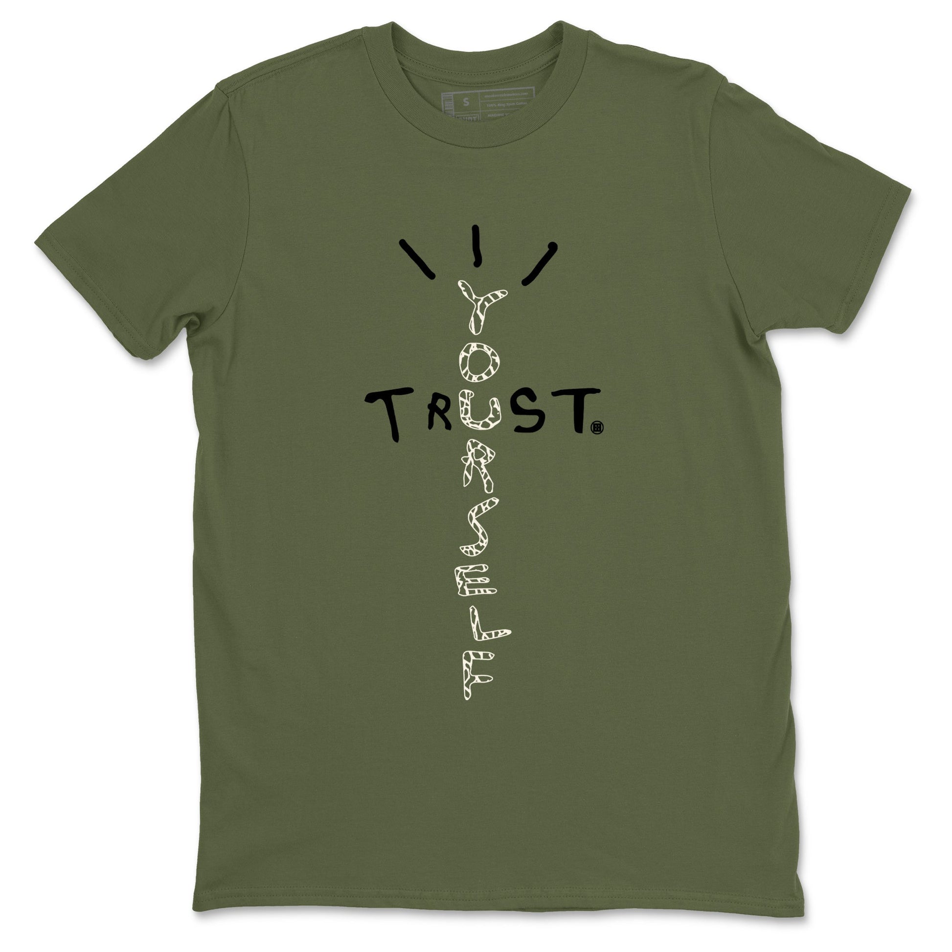 Sneaker Threads – Sneaker Tees To Match Air Jordan 3 Medium Olive – Trust Yourself Graphic Tee Military Green 2. Perfect for Jordan releases 2025 colorways.